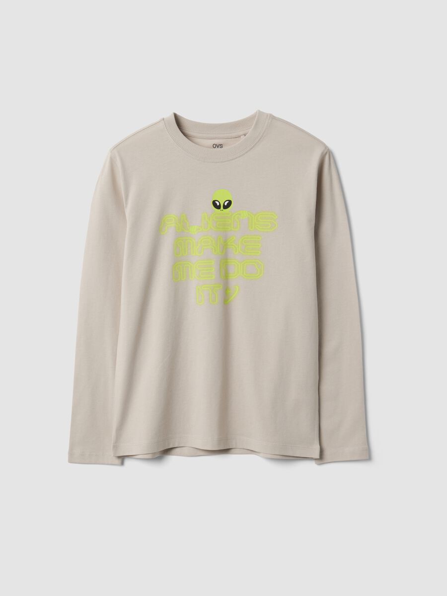Grey pure organic cotton printed T-shirt for boys_0