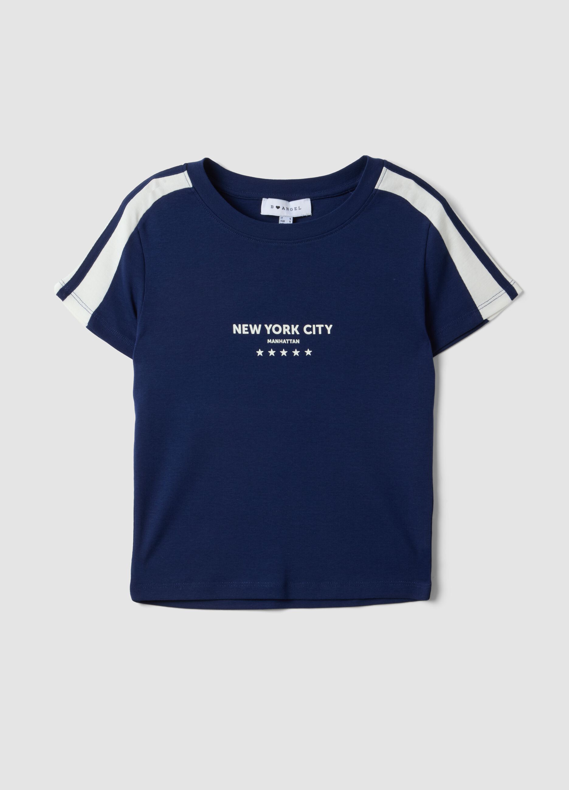 Blue pure cotton crew-neck T-shirt with New York City print