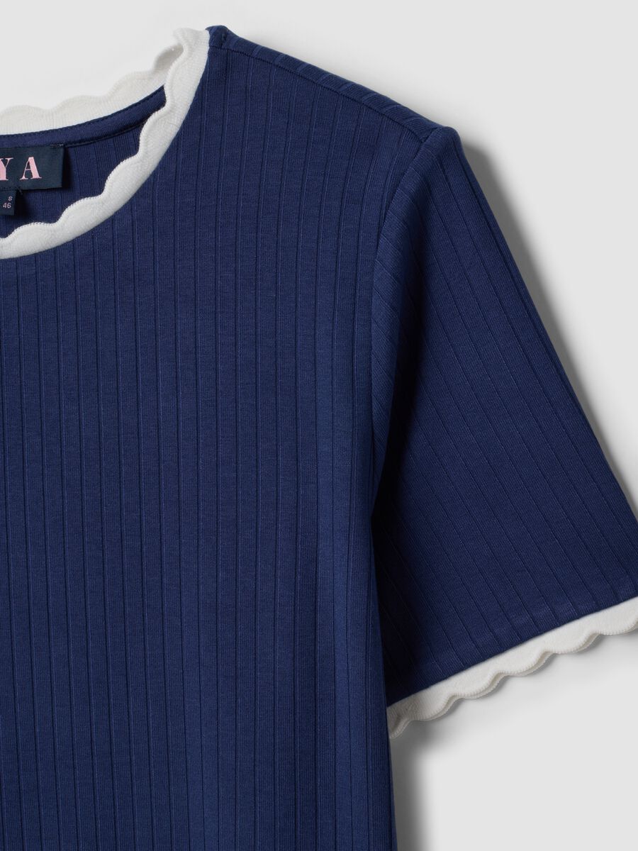 Blue stretch viscose crew-neck T-shirt with contrast trim_2