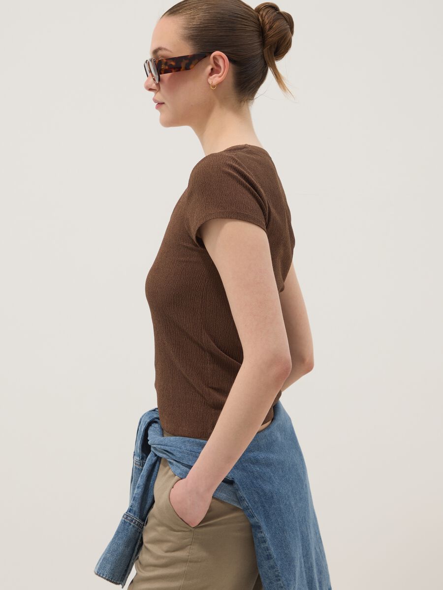 Brown stretch-fabric T-shirt_0