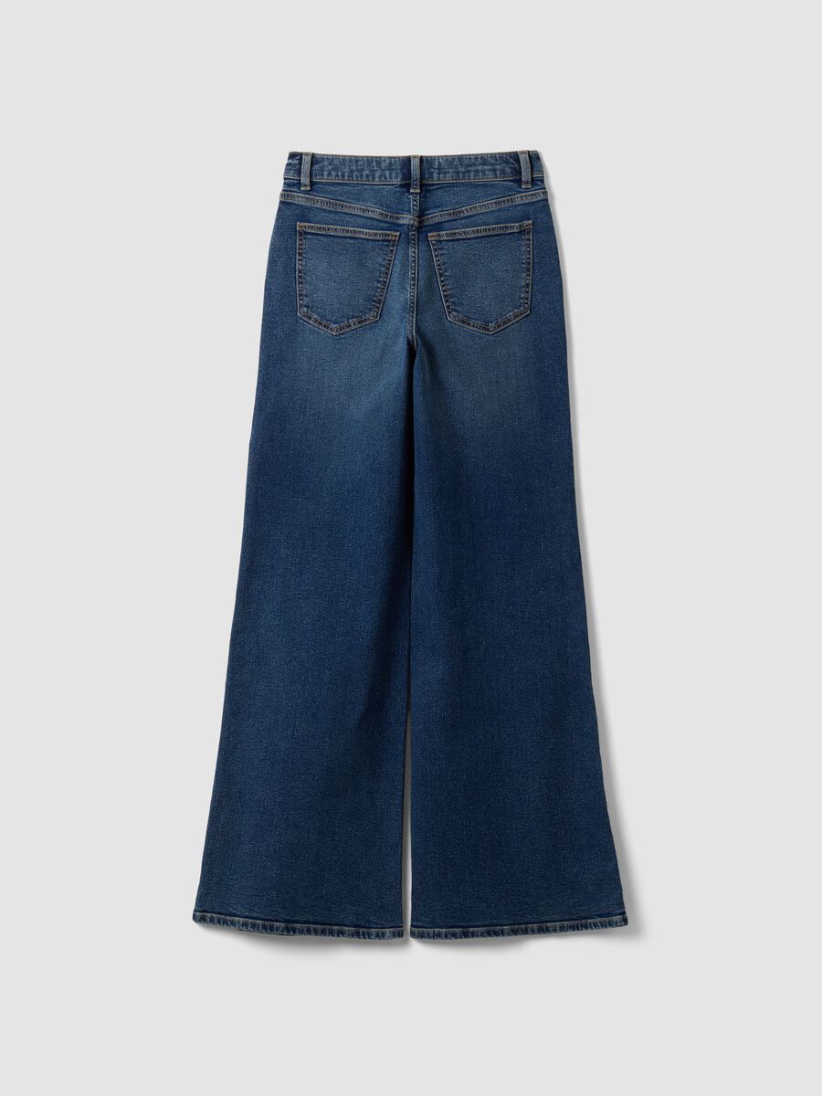 Blue high-waisted wide-leg stretch cotton jeans_5