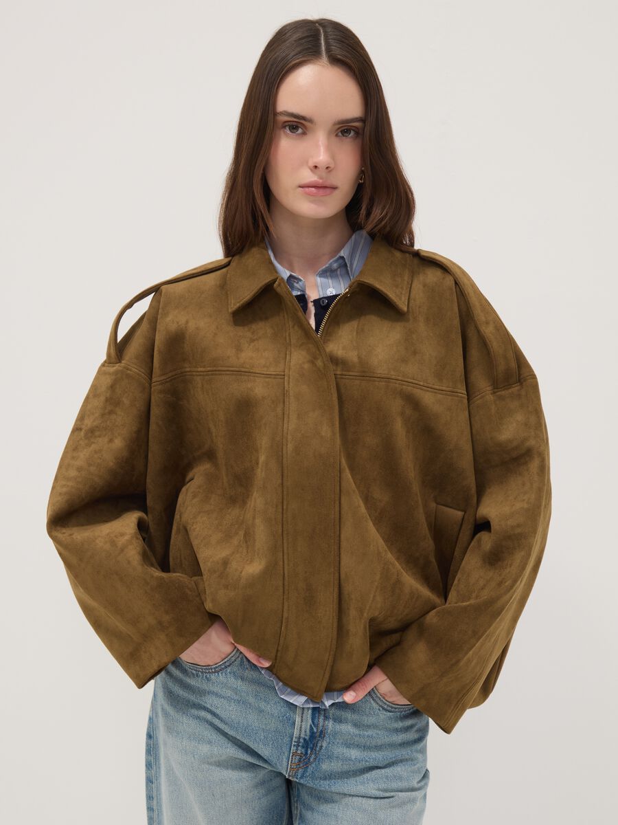 Green stretch-fabric jacket with zip, regular fit_0