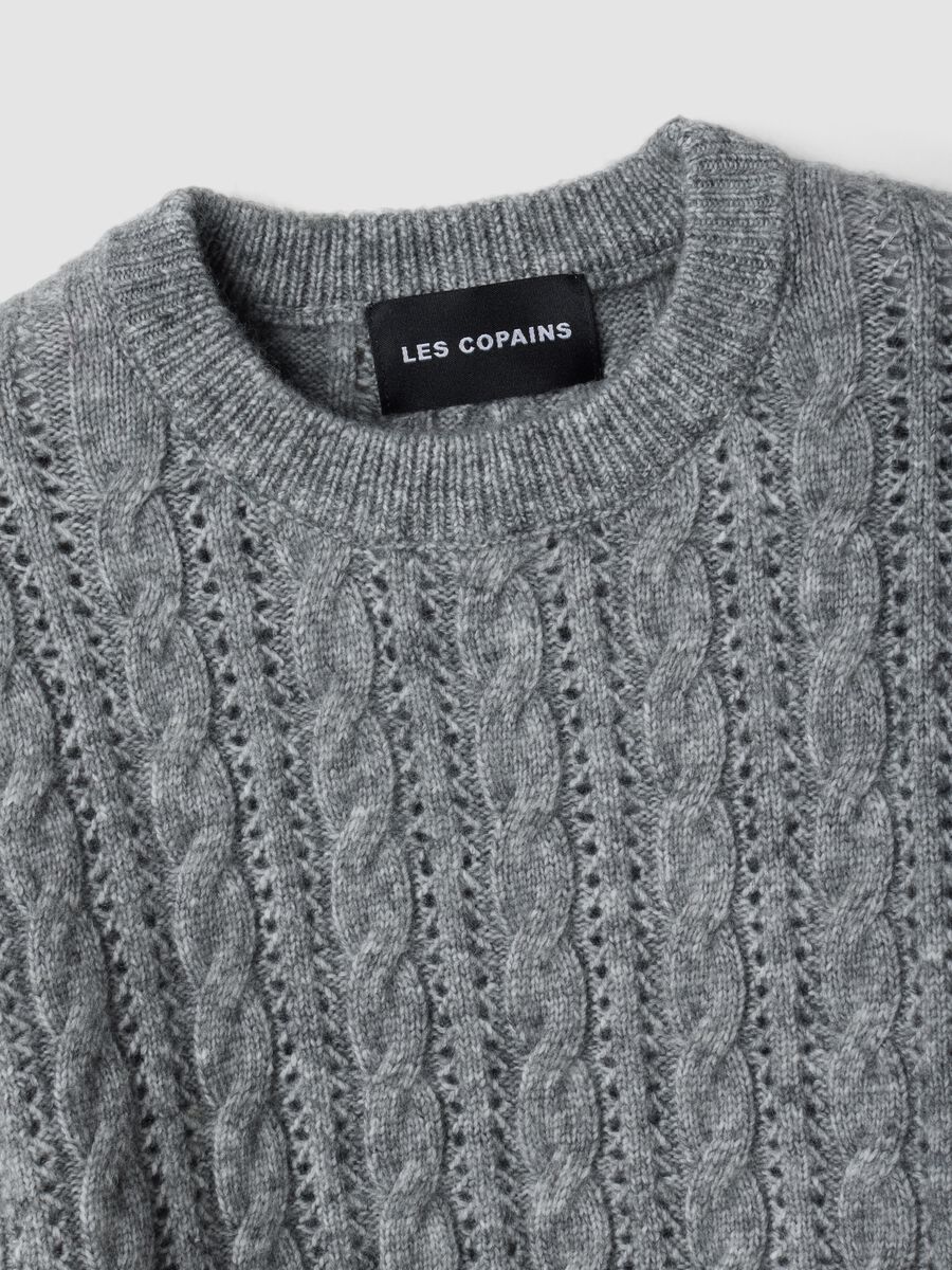 Grey crew-neck cable-knit wool-blend jumper, regular fit_1
