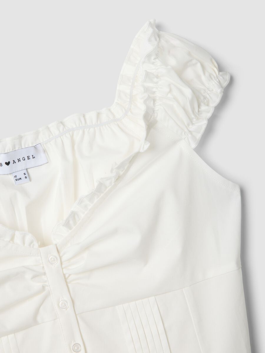 White stretch cotton blouse with buttons and ruffles, regular fit_5