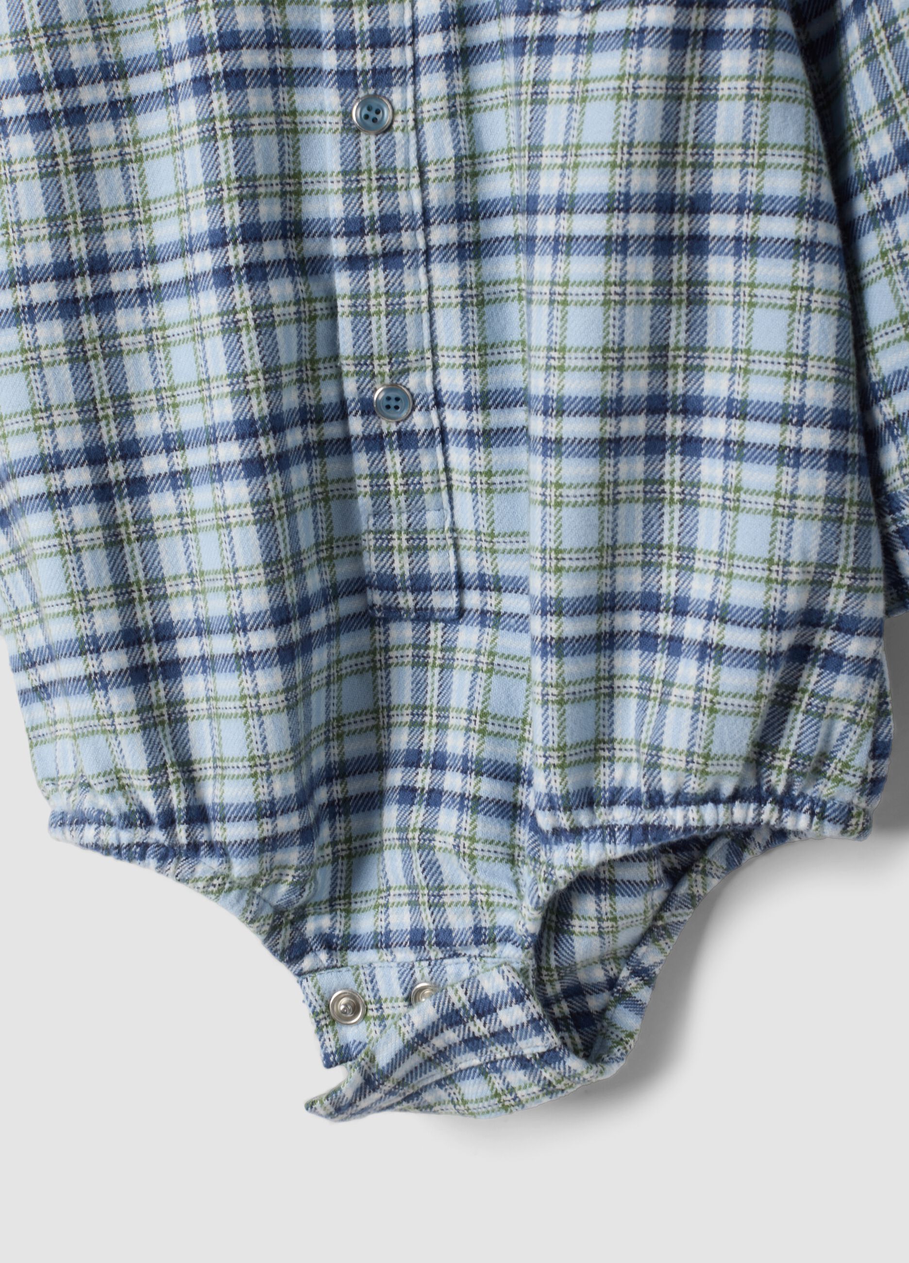 Blue checked pure cotton baby bodysuit with collar