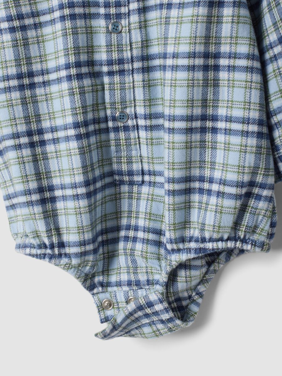 Blue checked pure cotton baby bodysuit with collar_3