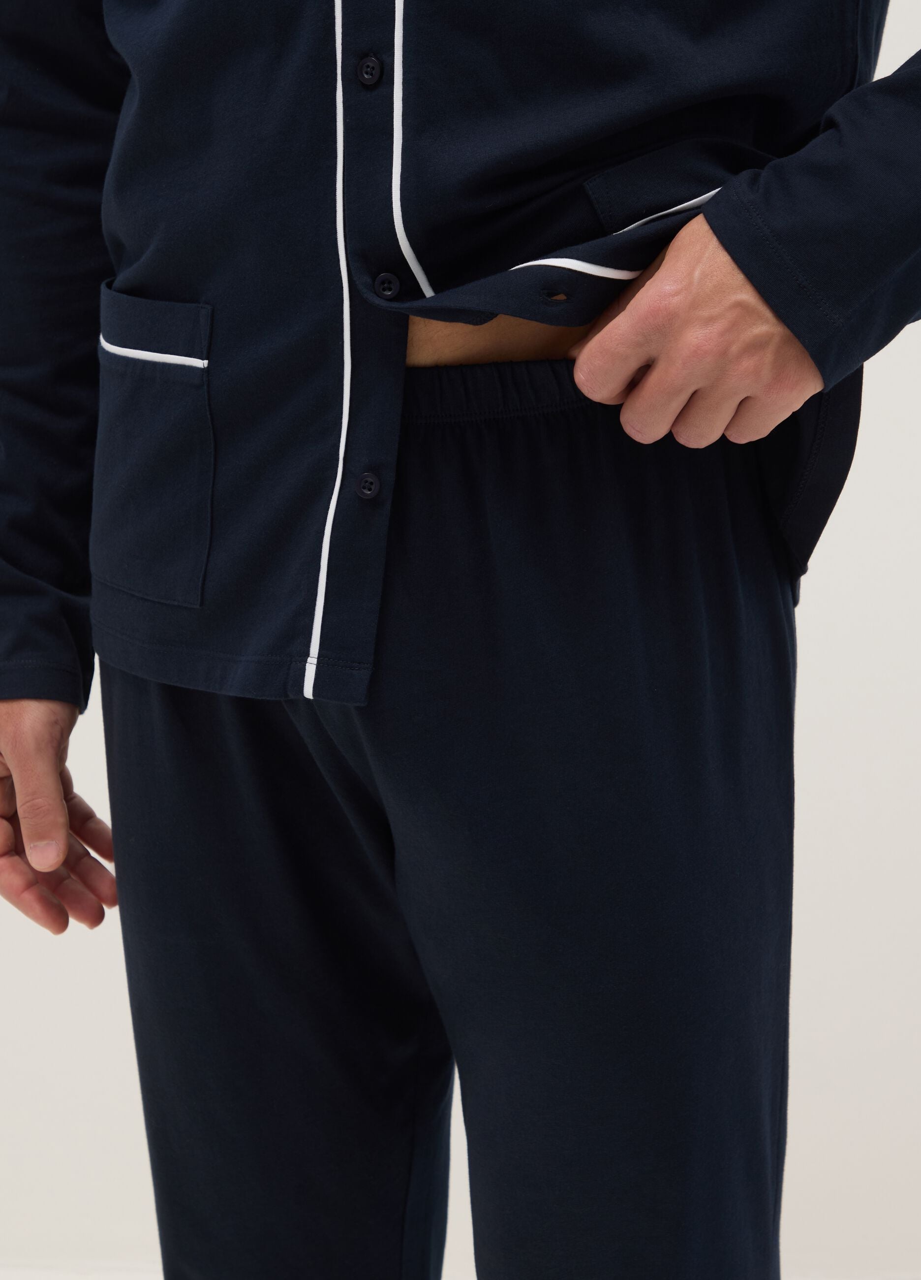 Pure cotton blue pyjamas, regular fit with contrast detailing