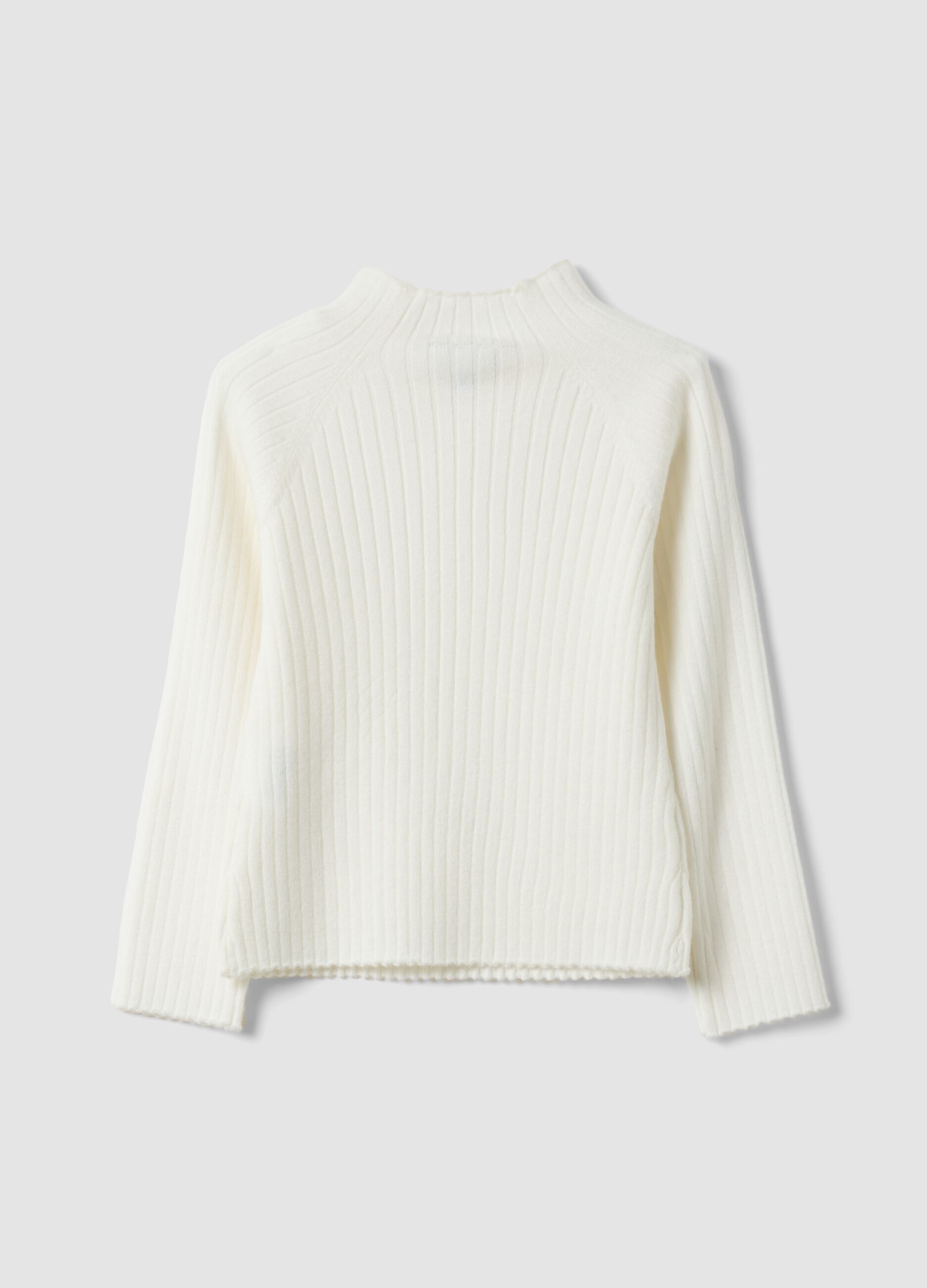 White ribbed viscose-blend crew-neck top, regular fit