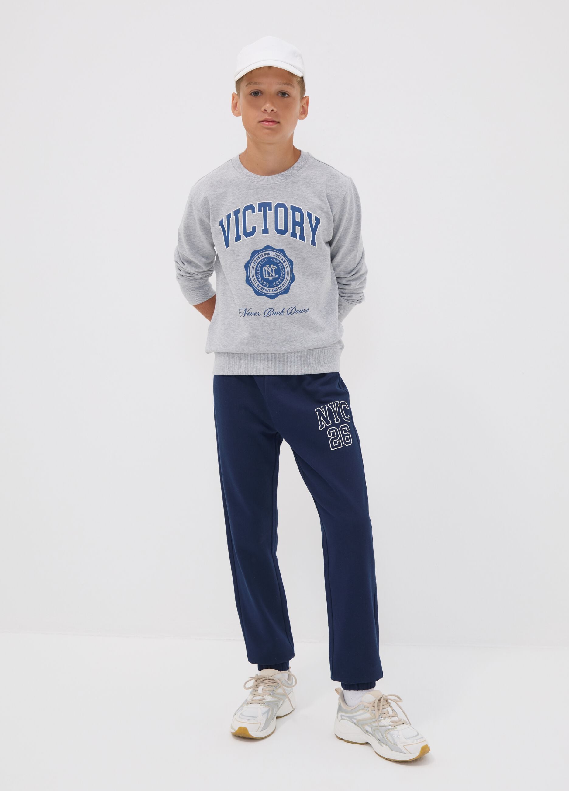 Blue pure cotton joggers with college print for boys