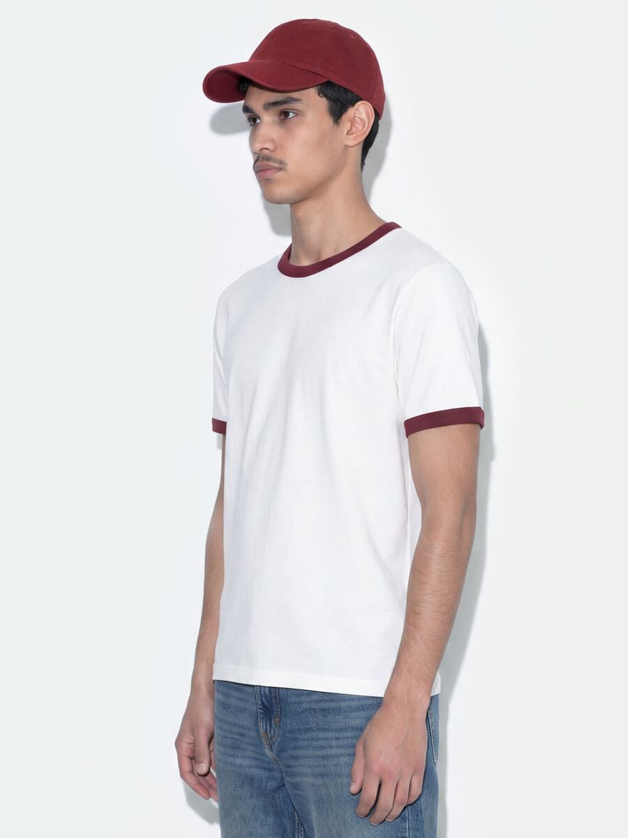 T-shirt bianca in puro cotone con girocollo fitted_0