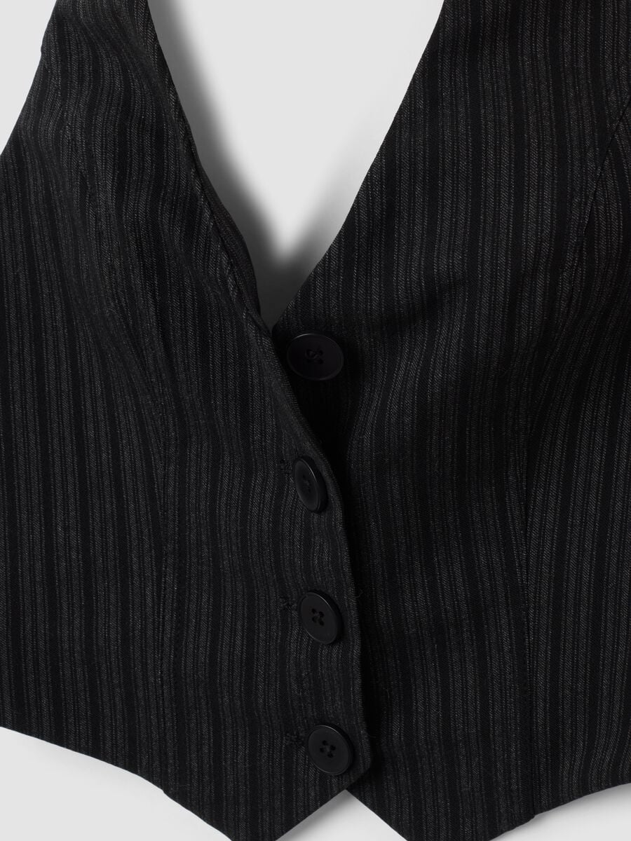 Black cropped vest in stretch striped viscose_6