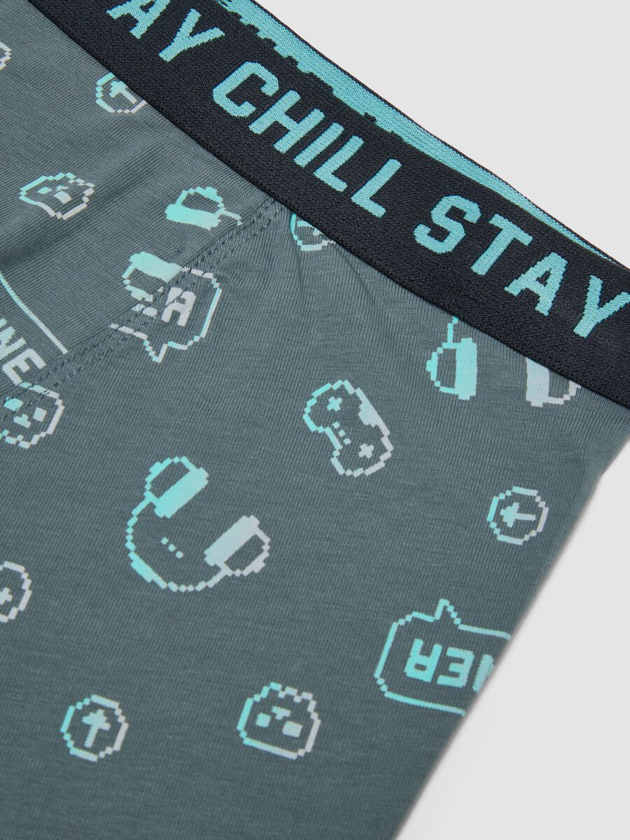 Green stretch organic cotton boxer shorts with gaming print_2