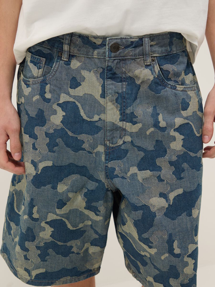 Blue pure cotton denim skater-fit shorts_3
