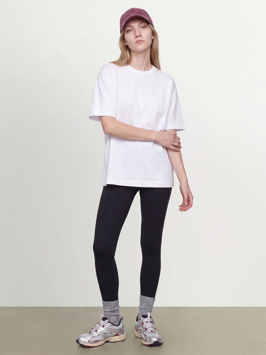 Black stretch cotton slim-fit leggings_0