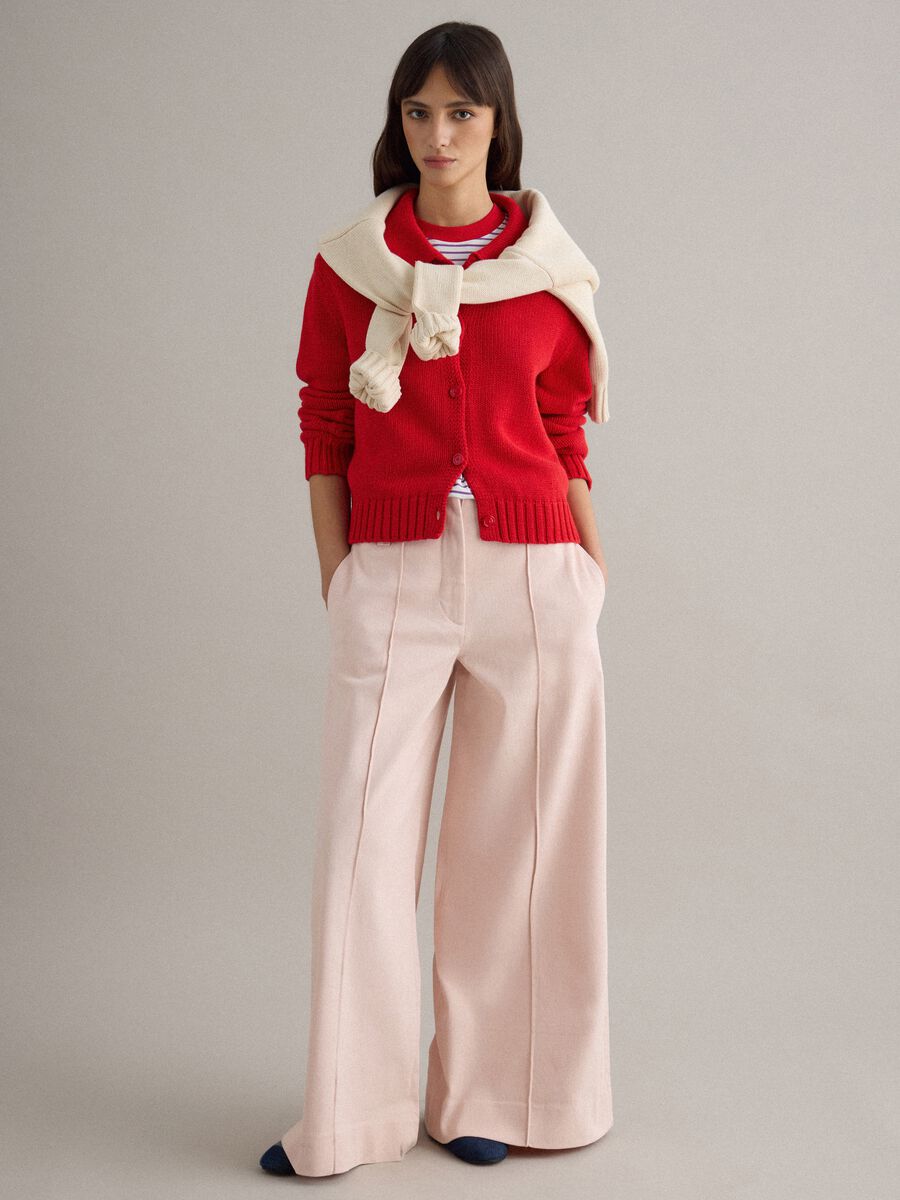 Regular Fit Red Cotton Cardigan with Polo Collar_2