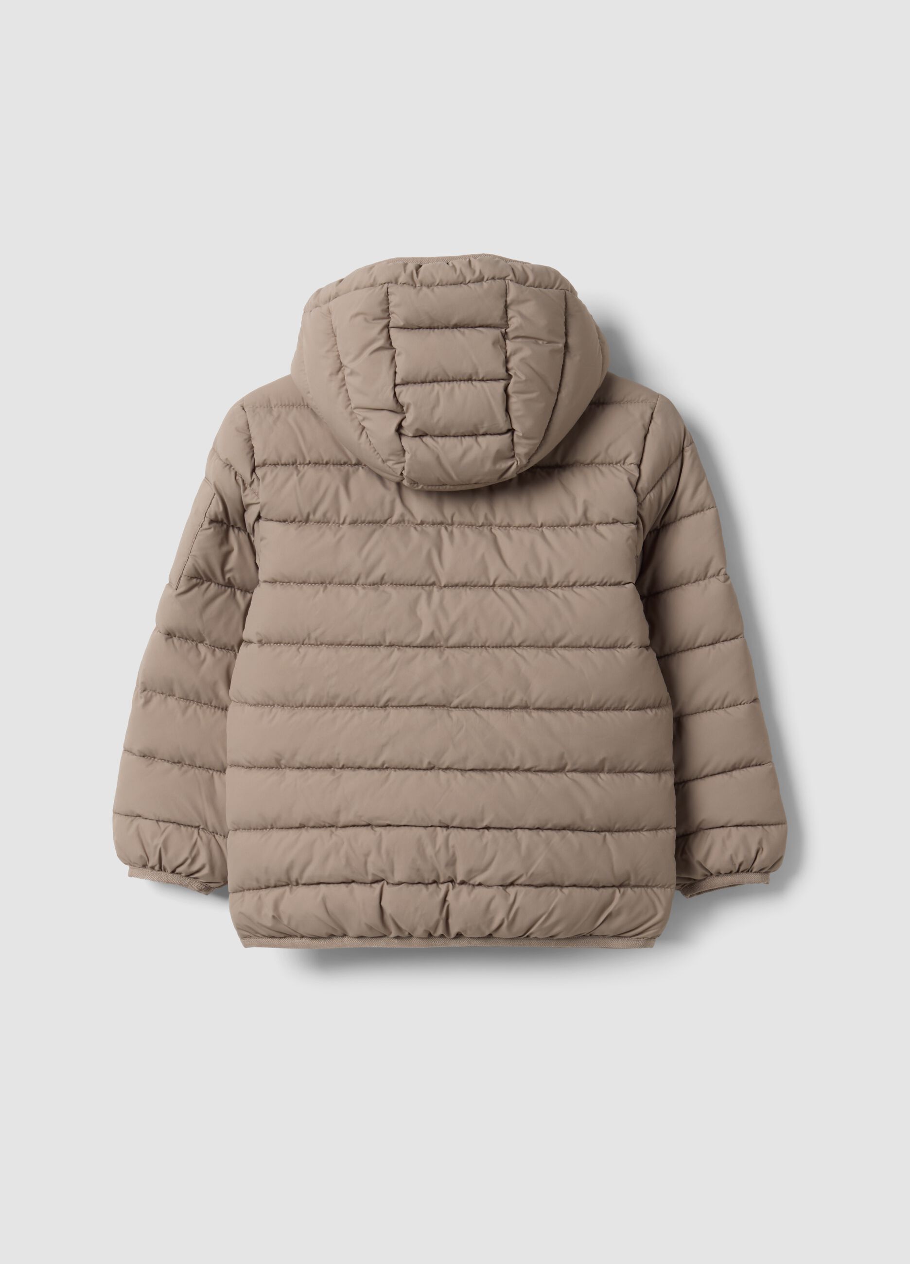 Beige ultralight padded hooded zip jacket for boys