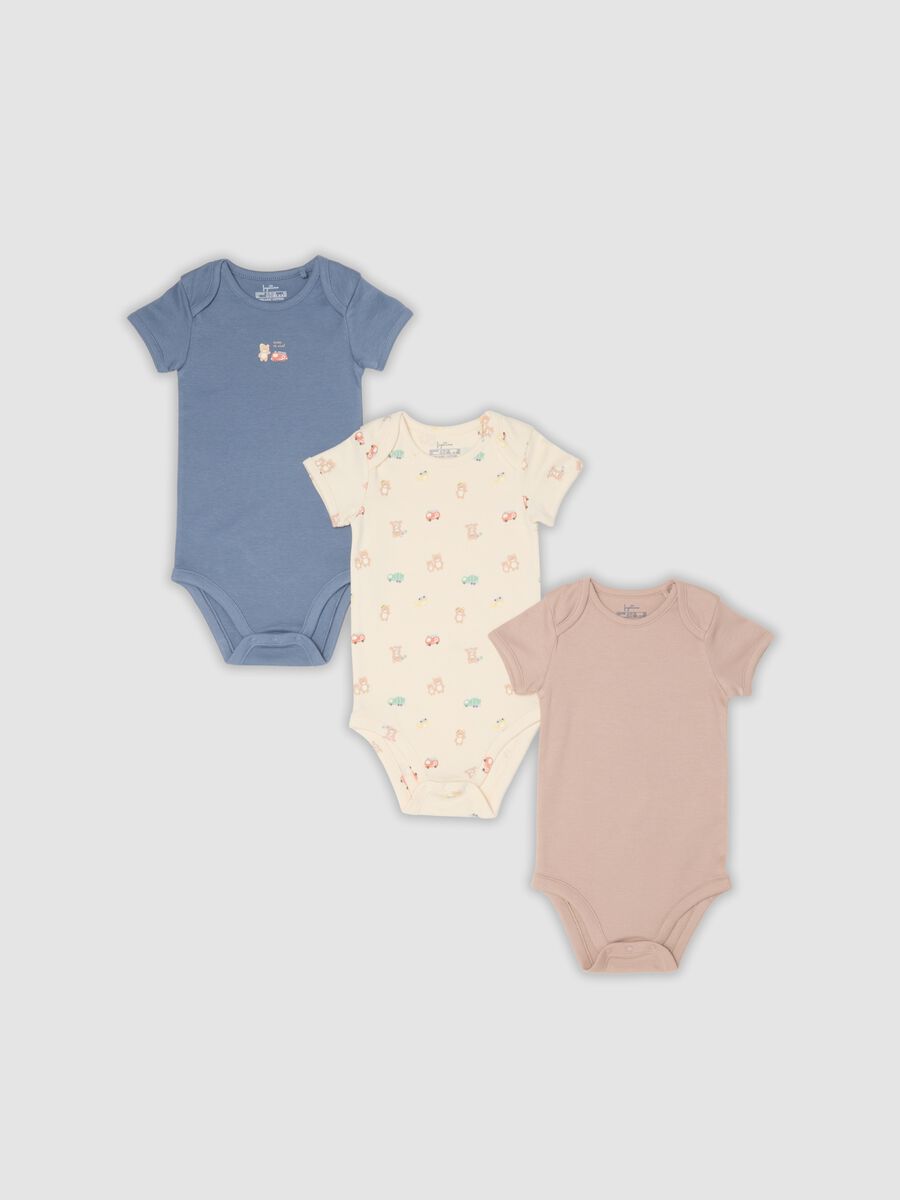 Tripack di body multicolor in cotone organico a maniche corte per bimbi_0