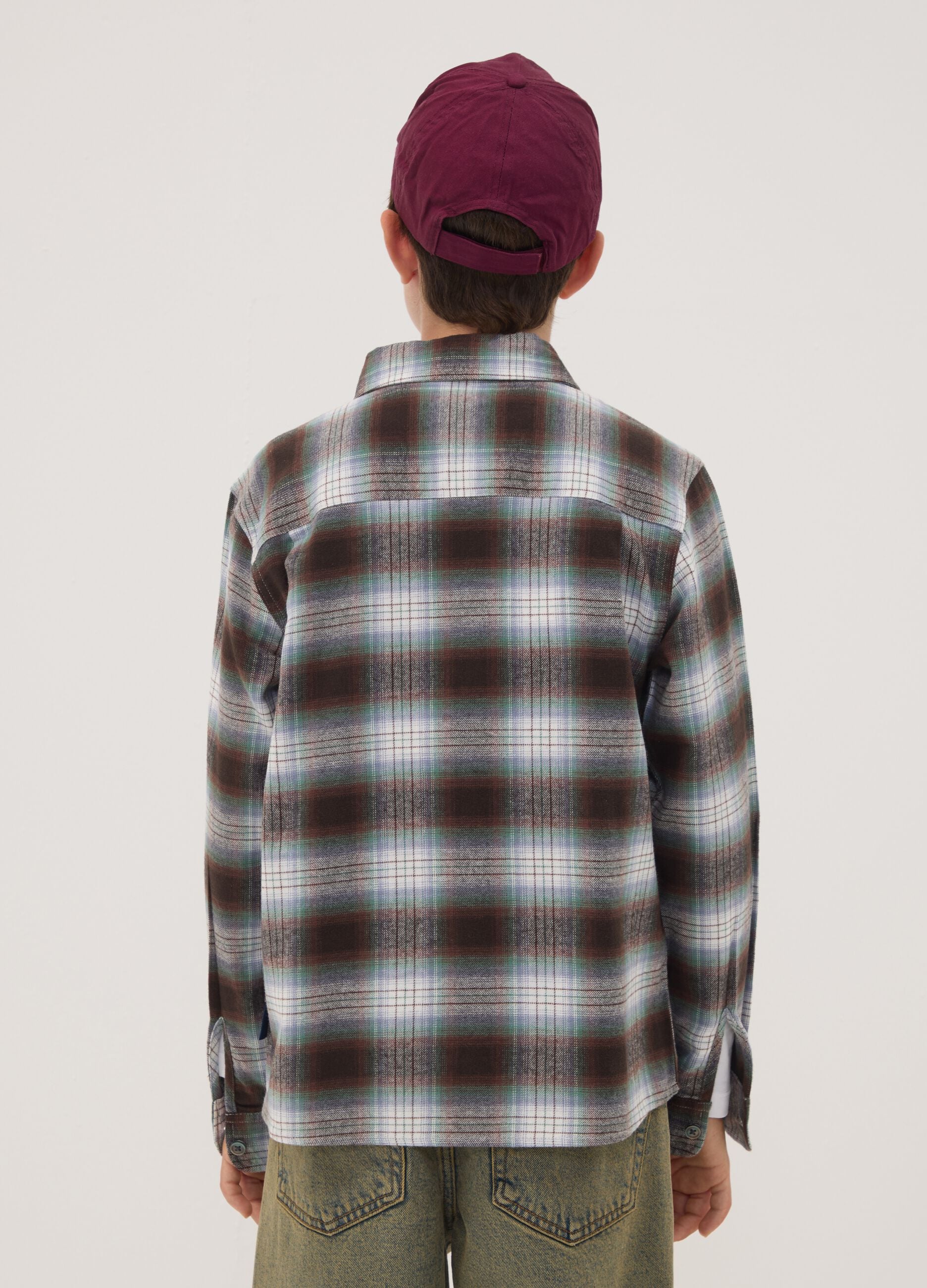 Brown checked pure cotton shirt