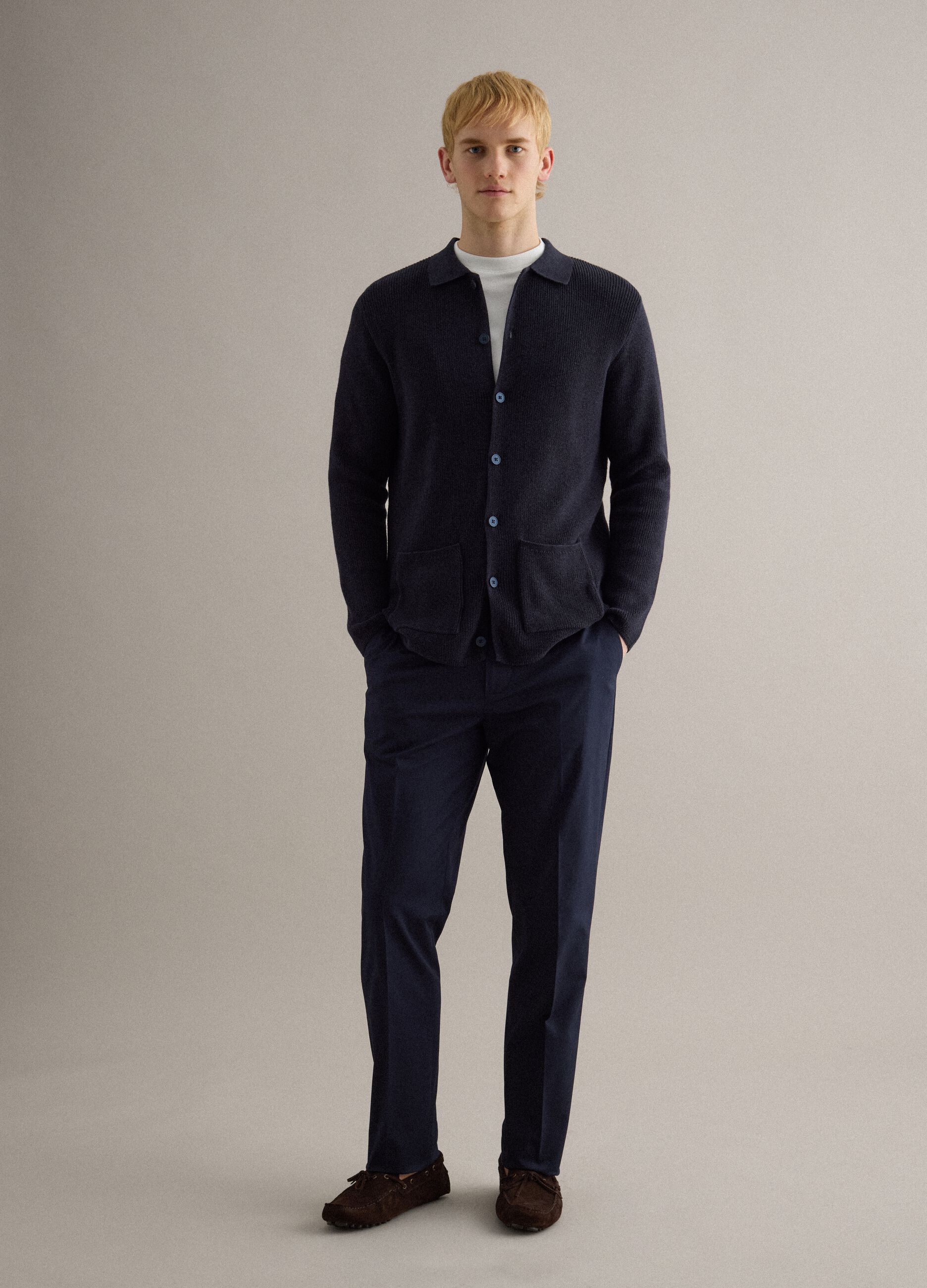 Pure Cotton Blue Regular Fit Cardigan