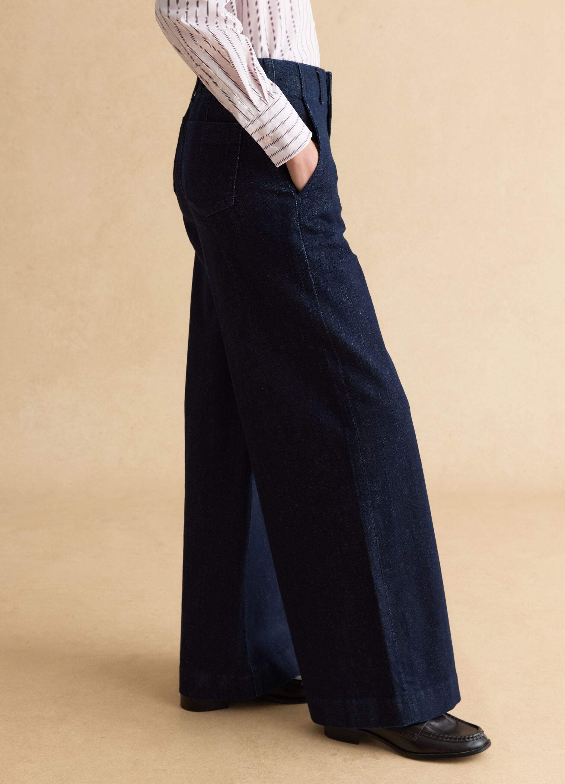 Blue stretch cotton wide leg trousers