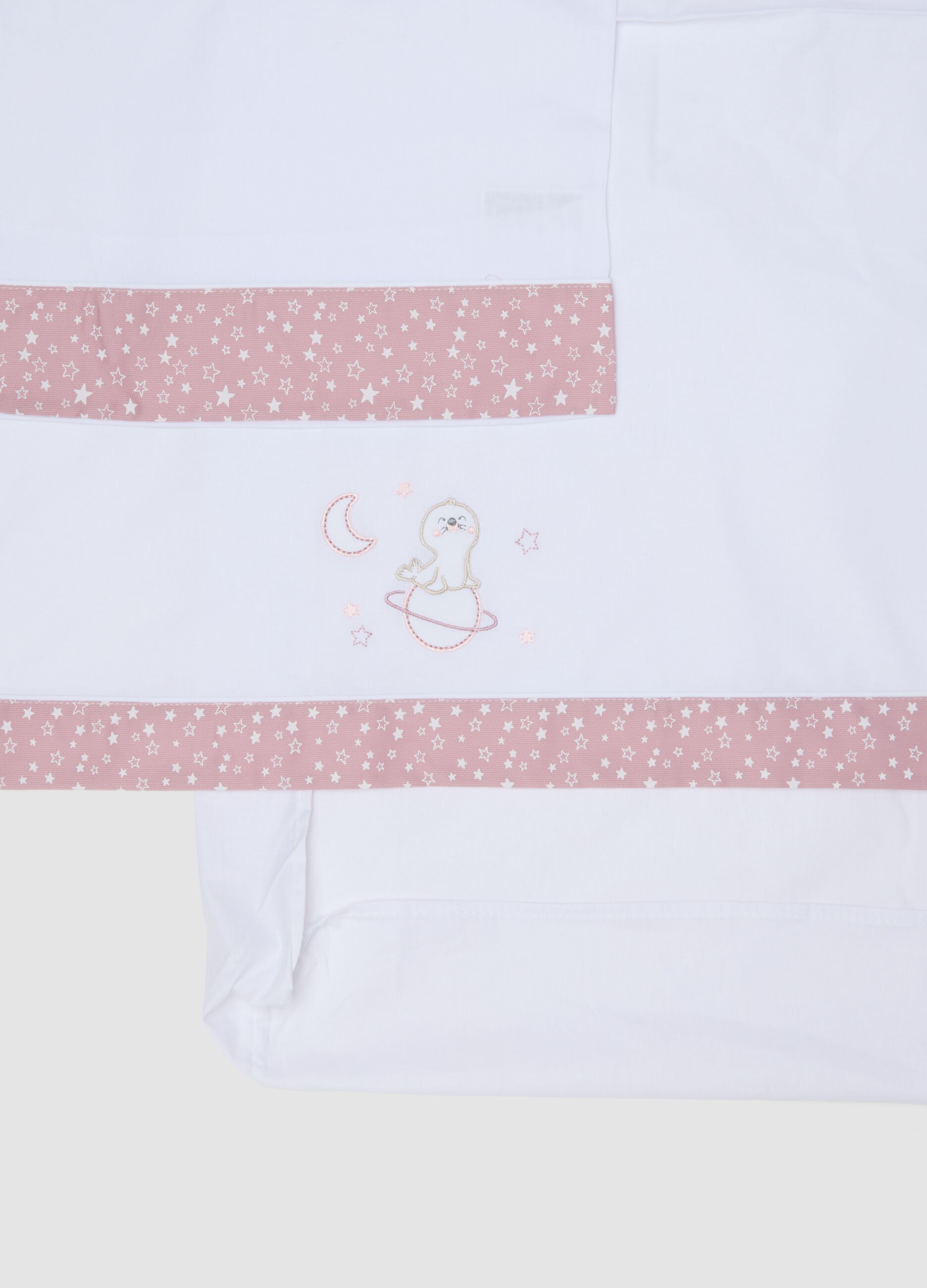 White and pink pure cotton baby girl sheet with star print
