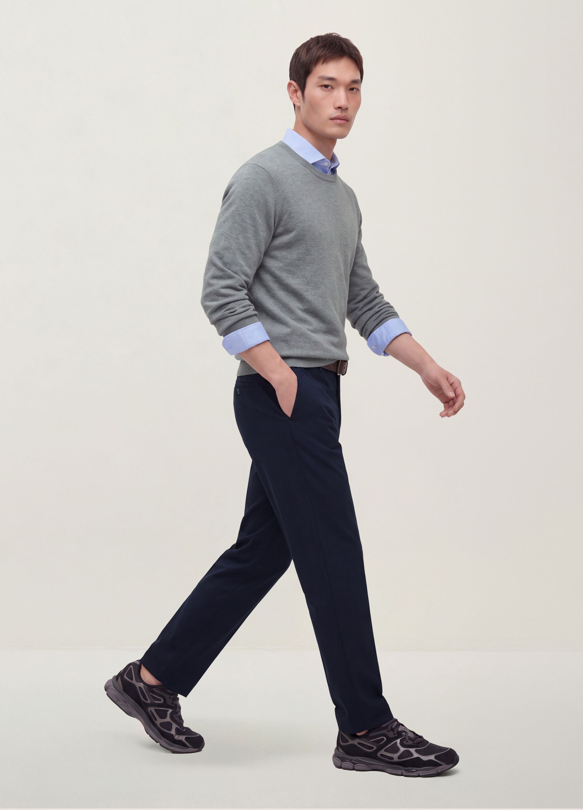 Navy slim-fit stretch viscose twill chino trousers