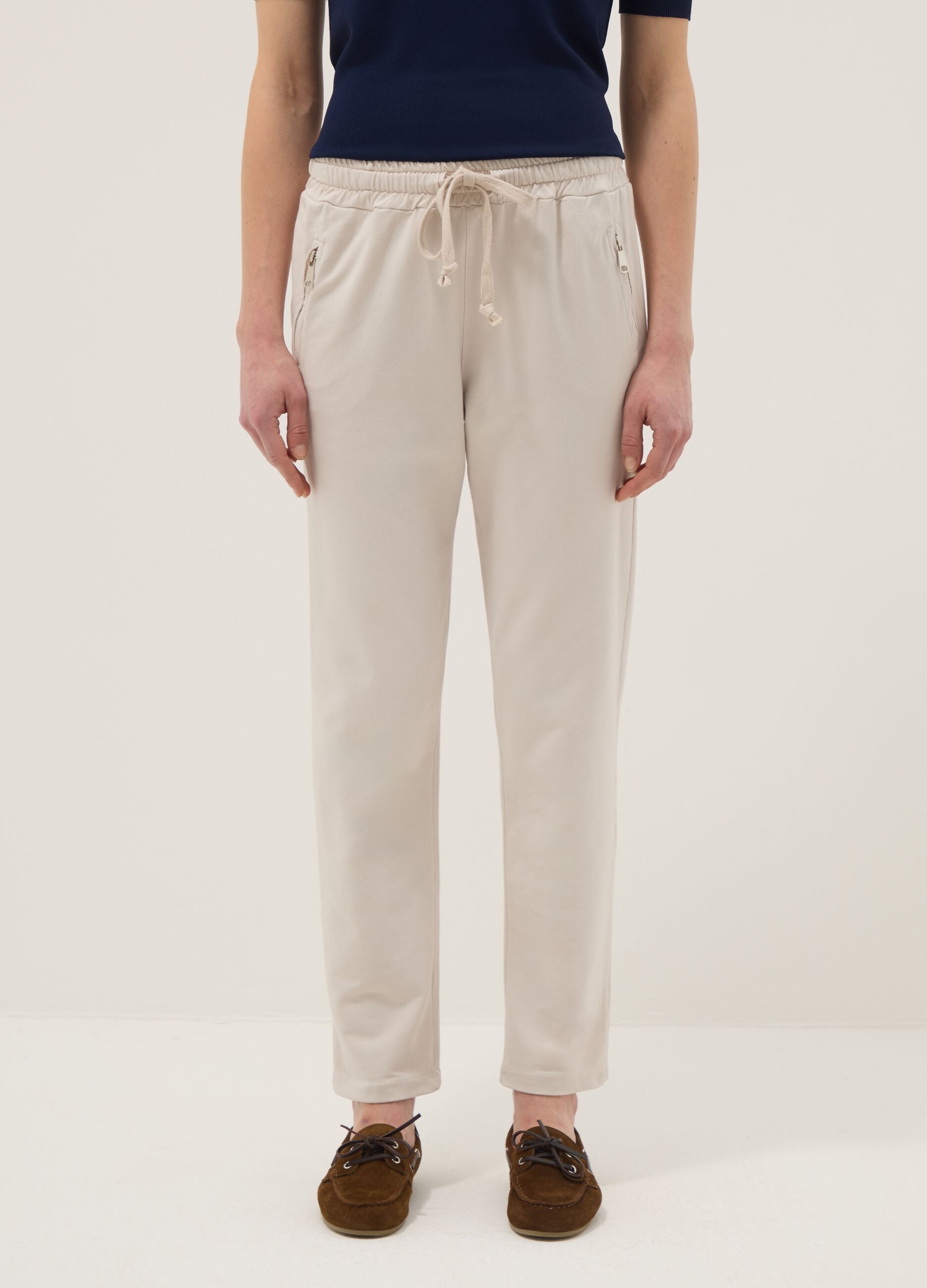 Beige stretch cotton trousers regular fit
