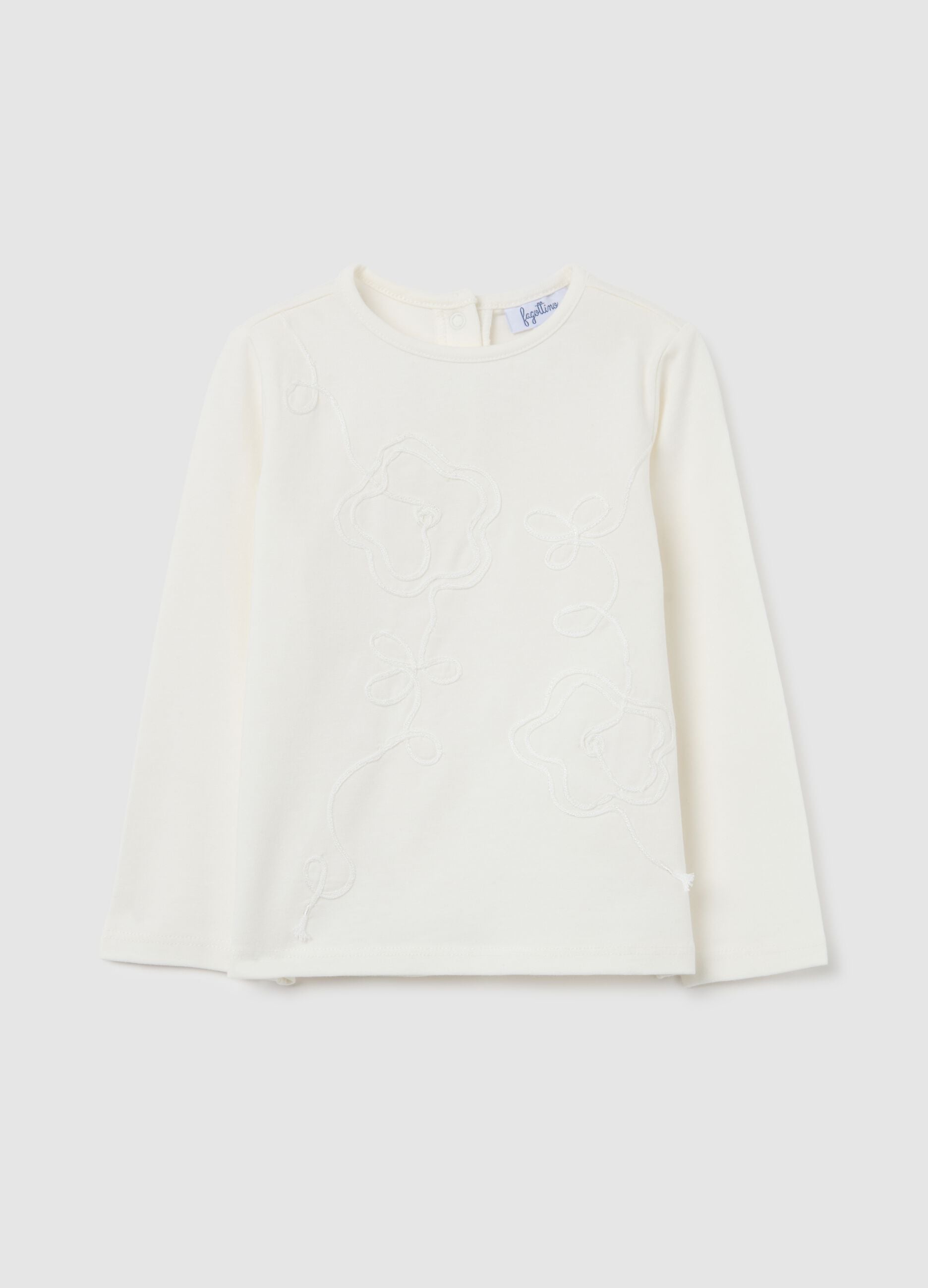 White stretch cotton embroidered girls' top, regular fit