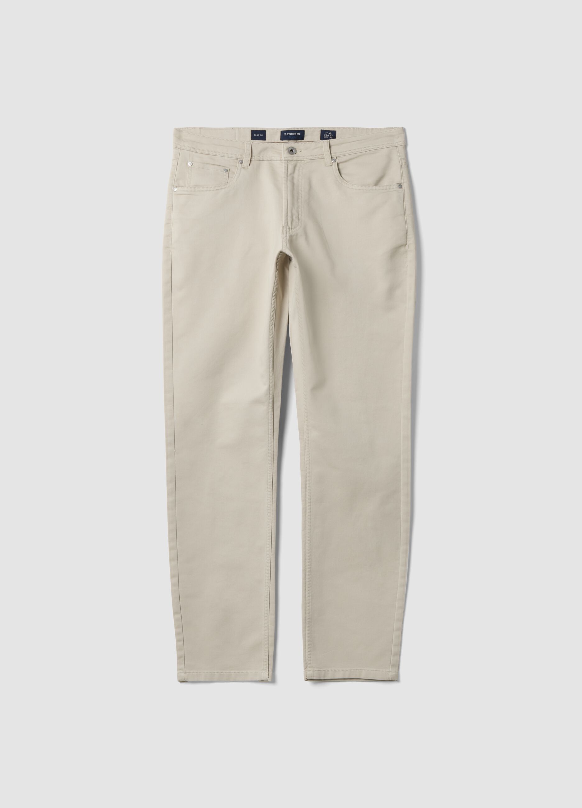 Beige slim-fit stretch cotton dobby trousers