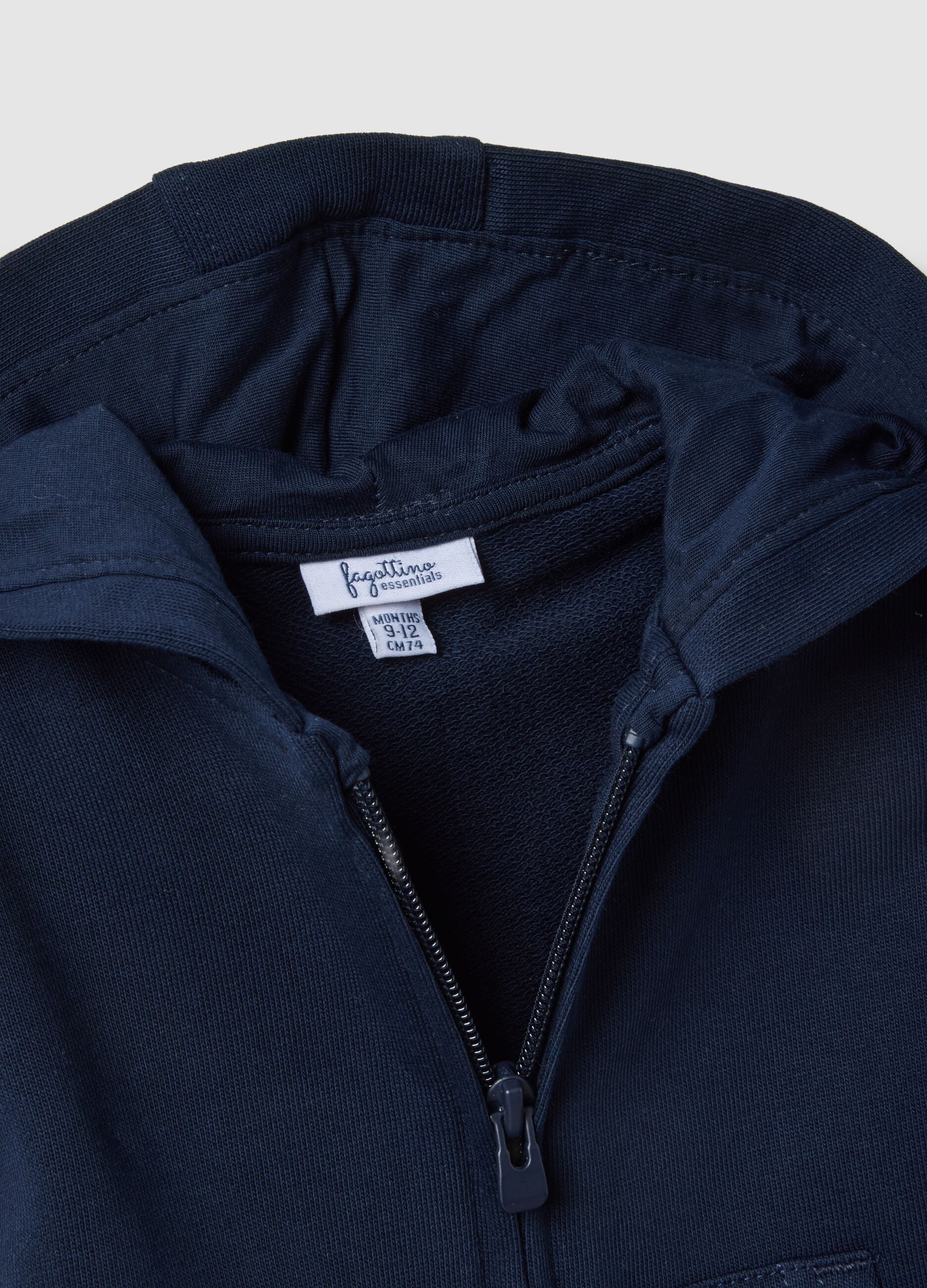 Blue pure cotton hoodie for kids with regular fit and zip