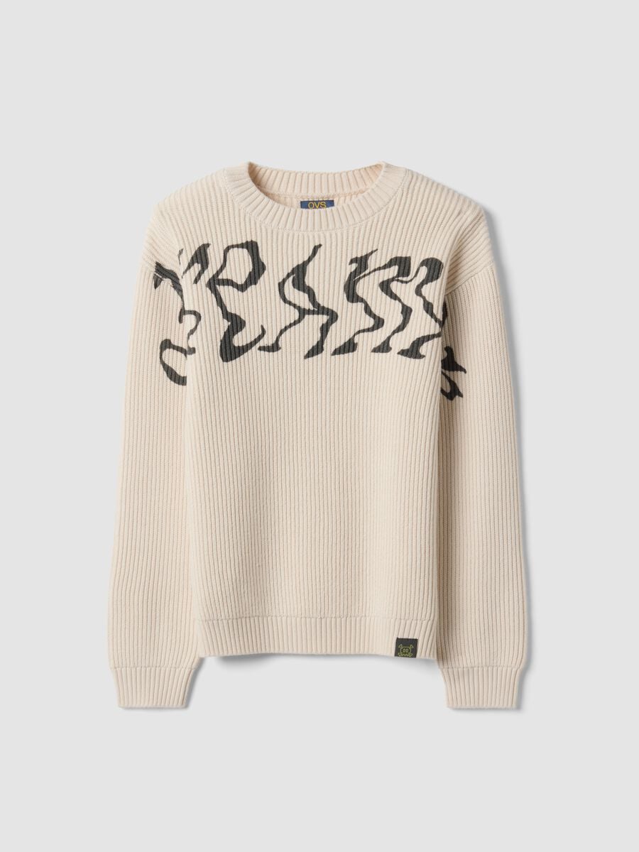 Maglia over beige in misto cotone con girocollo a costine per ragazzo_4