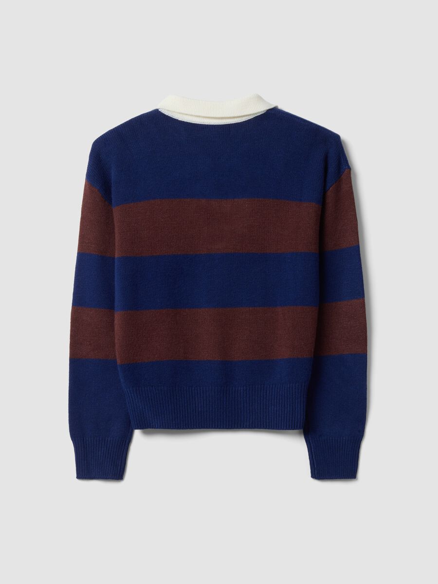 Blue striped viscose-blend polo-collar top, regular fit_2
