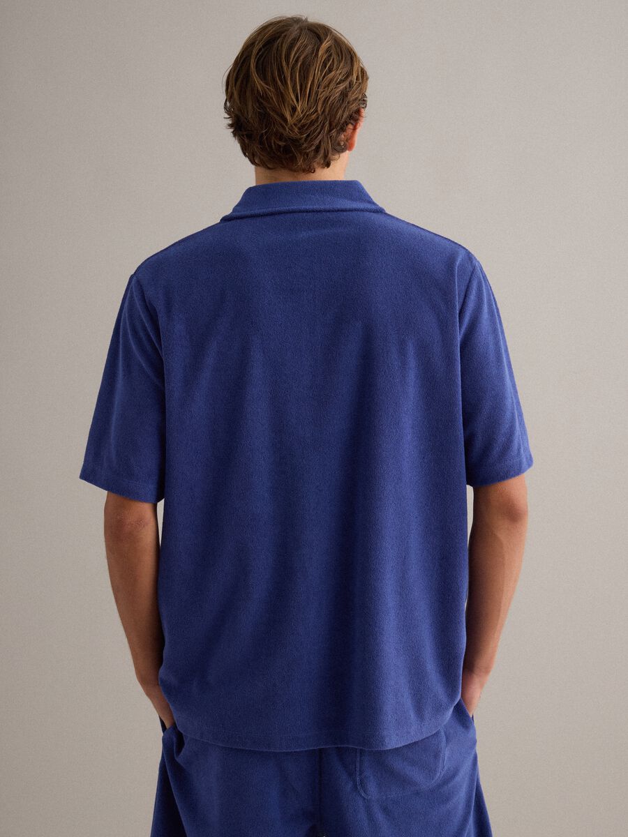 Blue short-sleeved cotton-blend polo shirt_3
