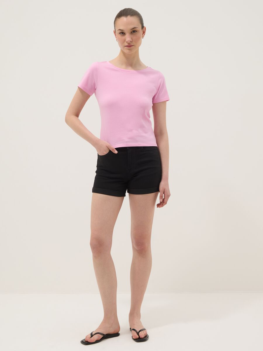 Pink pure cotton T-shirt with crew neck_2