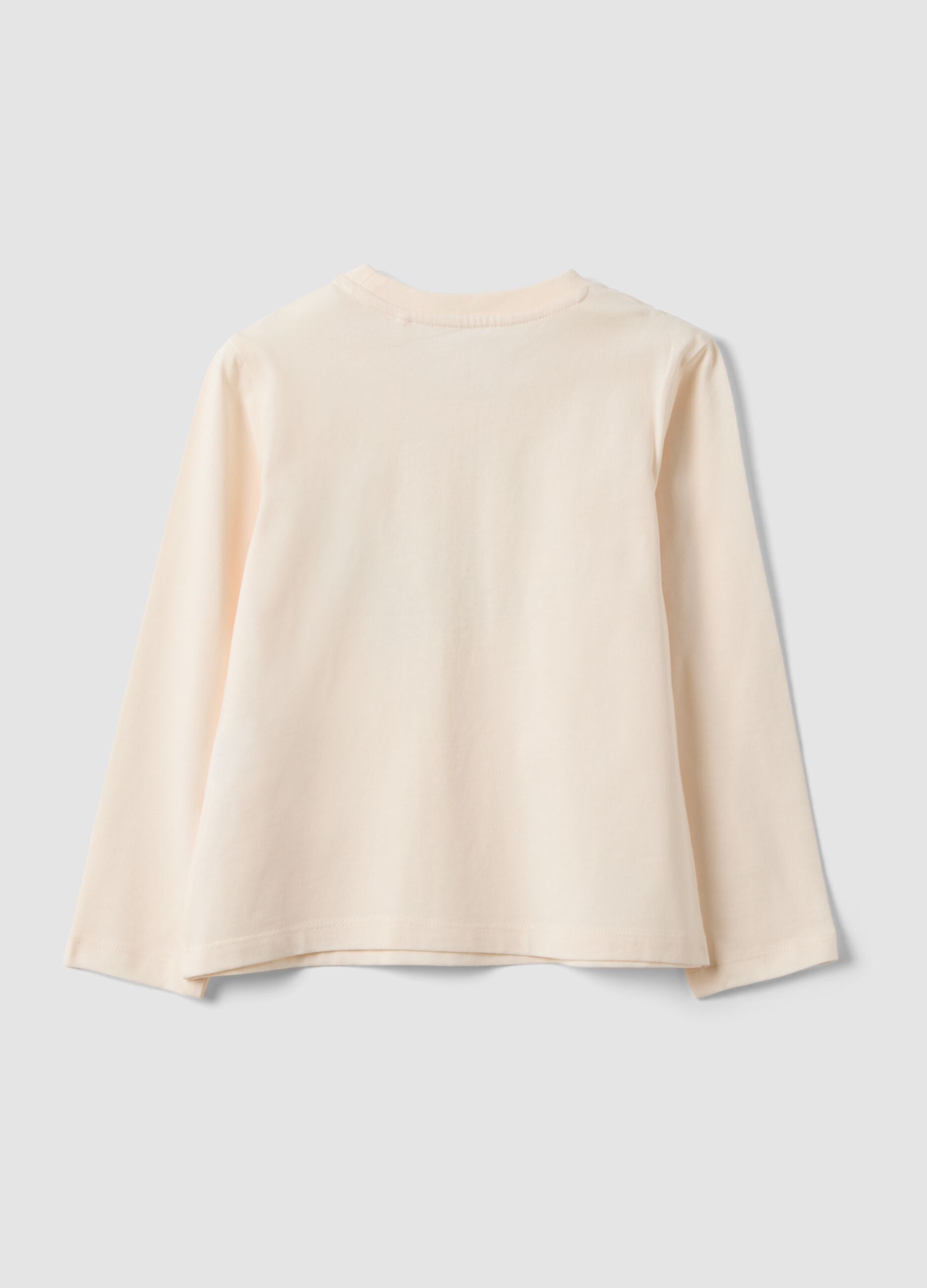 Beige organic cotton crew-neck T-shirt