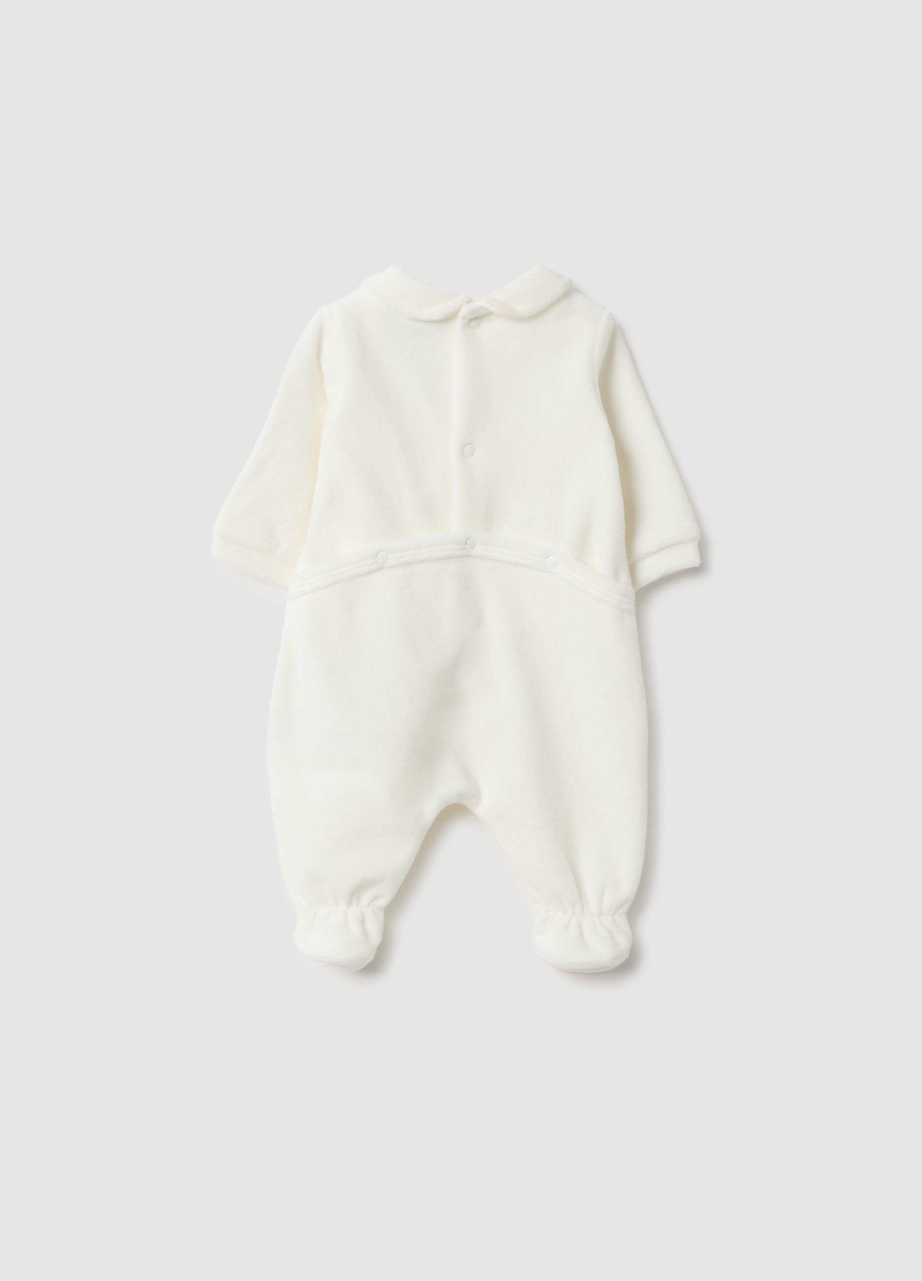 White newborn playsuit in regular fit cotton blend with embroidery