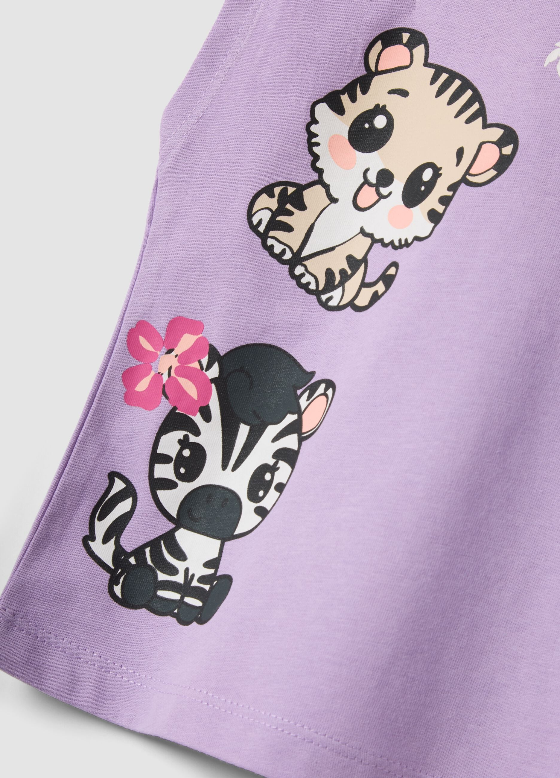 Purple pure cotton tank top with tropical print