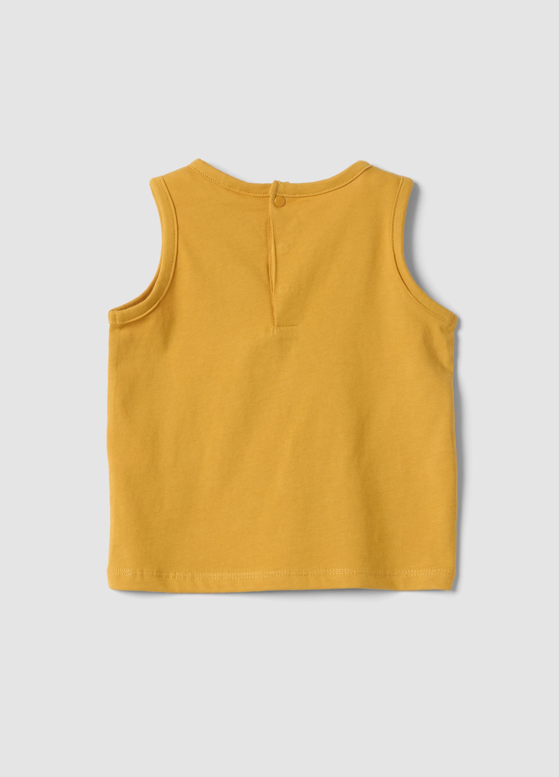 Yellow organic cotton tank top with print