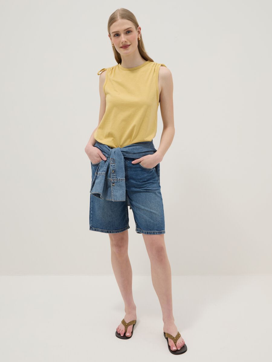 Yellow pure cotton tank top with shoulder ties_2