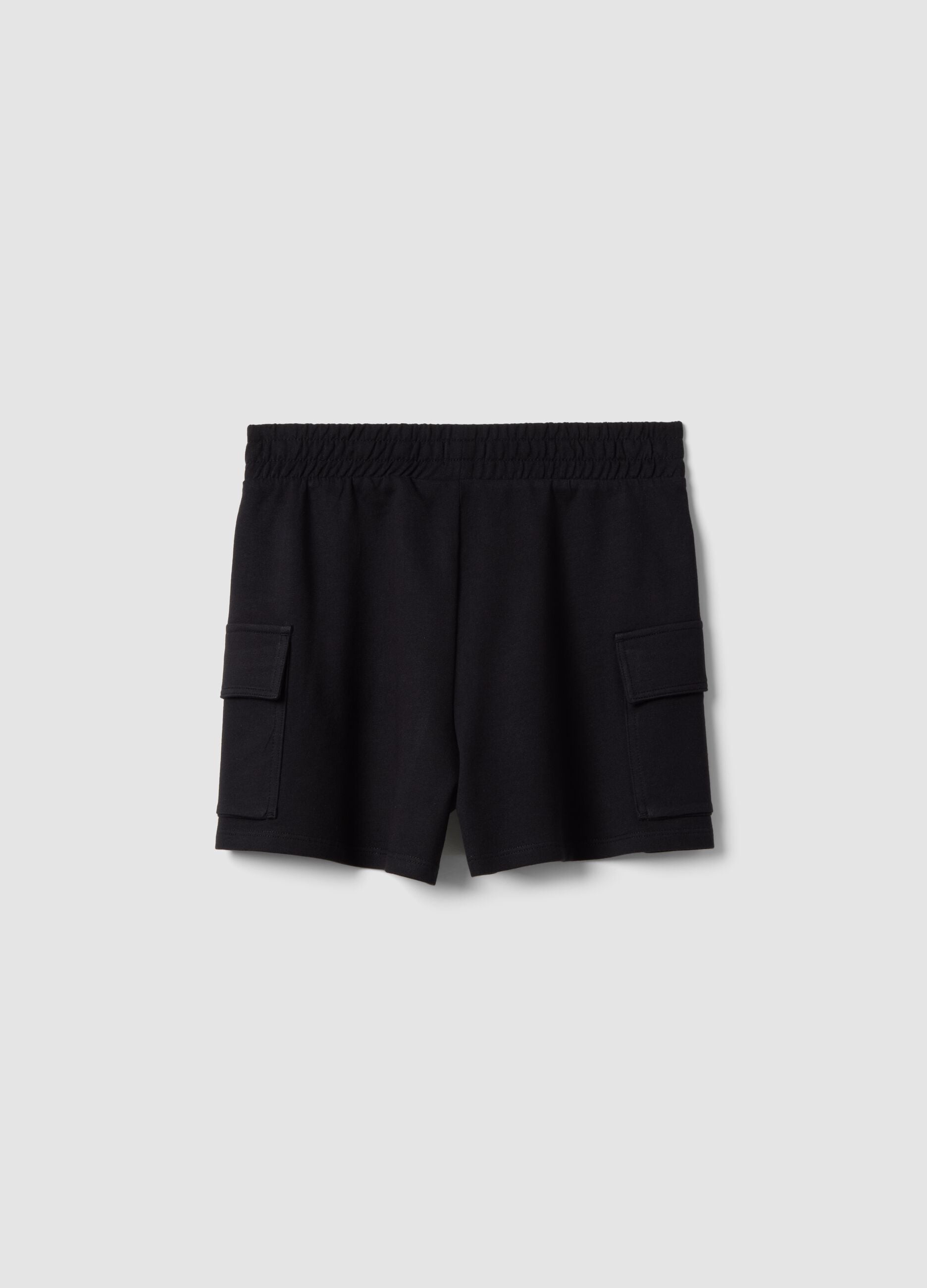 Girls' black cotton blend cargo shorts relaxed fit
