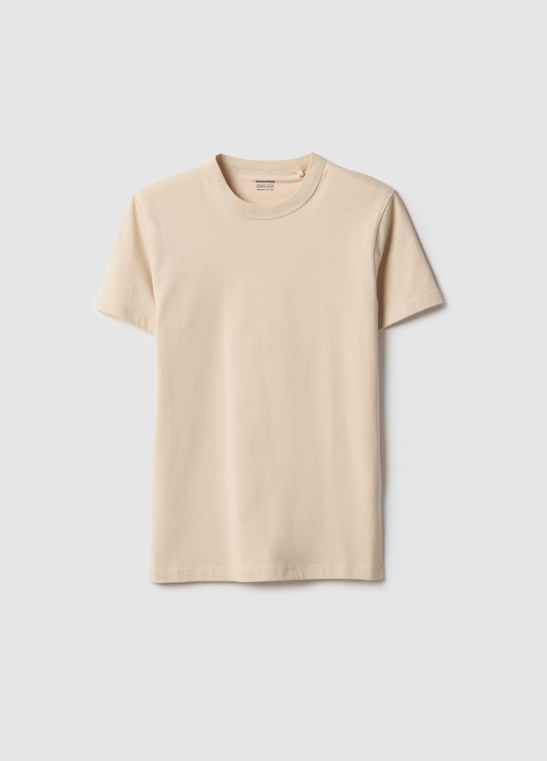 Boy's beige crew neck T-shirt in pure cotton, over fit
