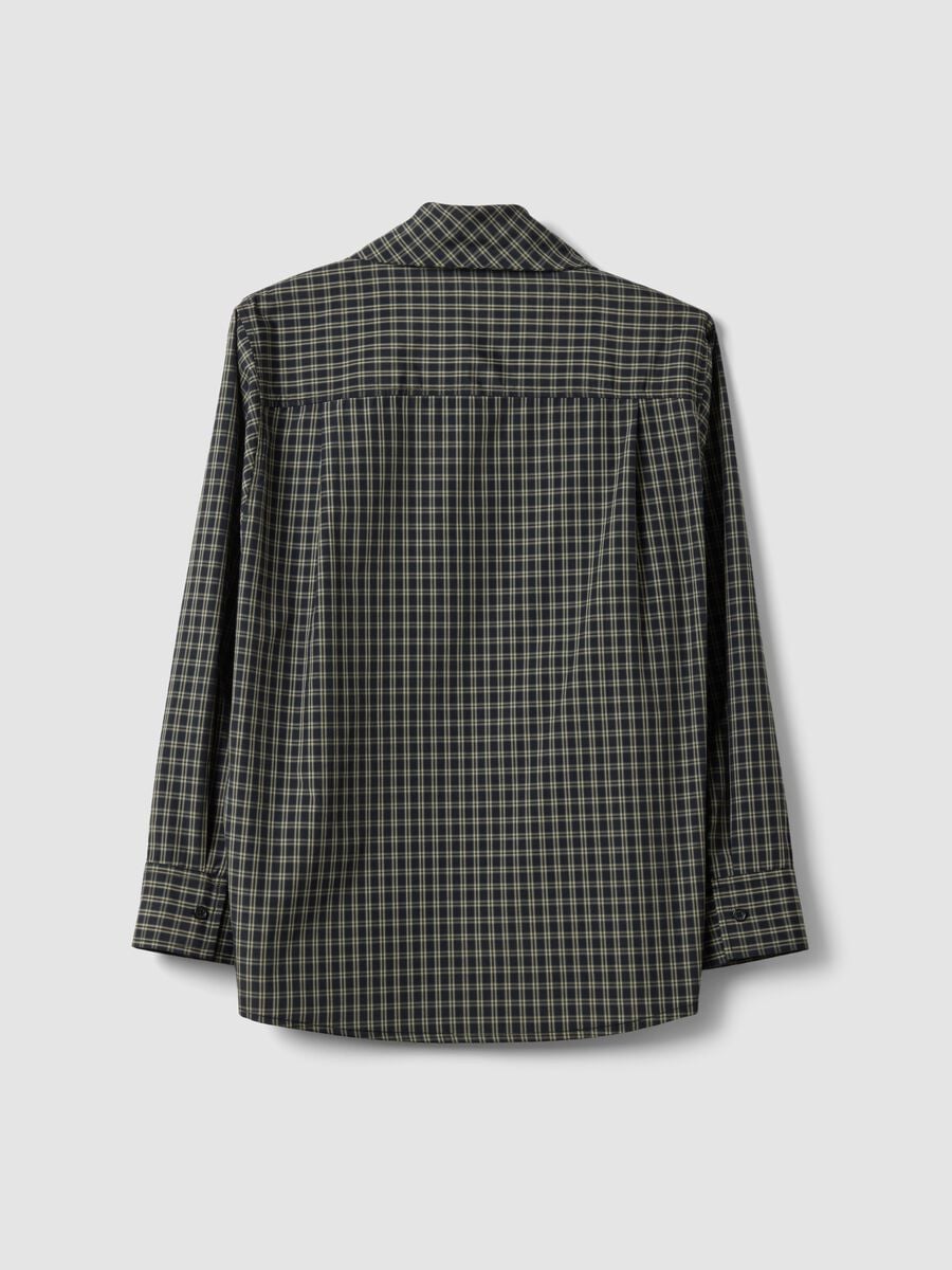 Oversized black cotton-blend checked shirt with neck bow_2