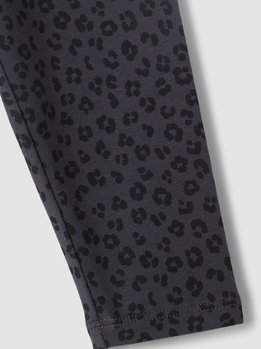 Black organic cotton-blend leggings with animal print for baby girl_2