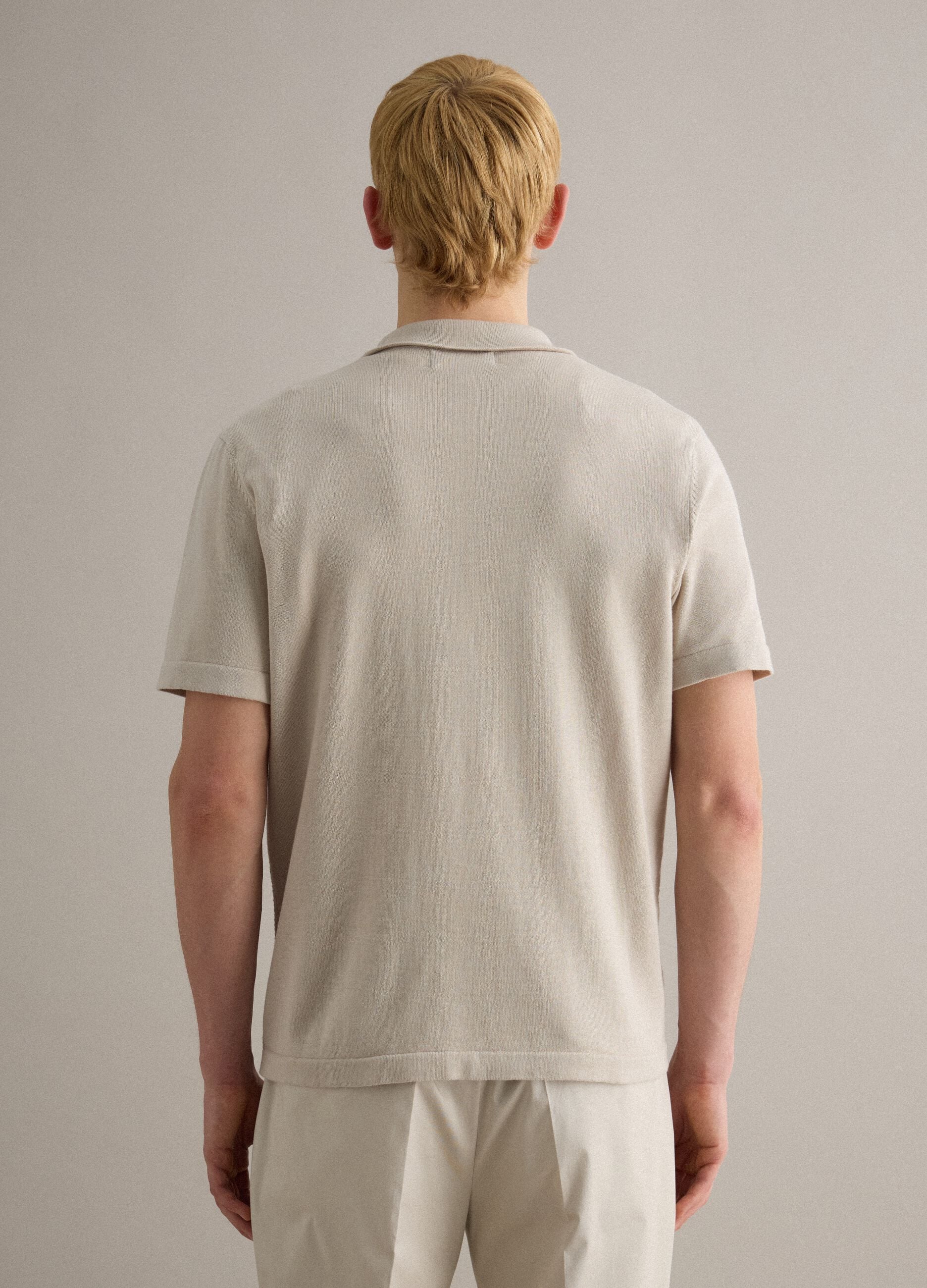 Beige pure cotton regular fit polo with buttons