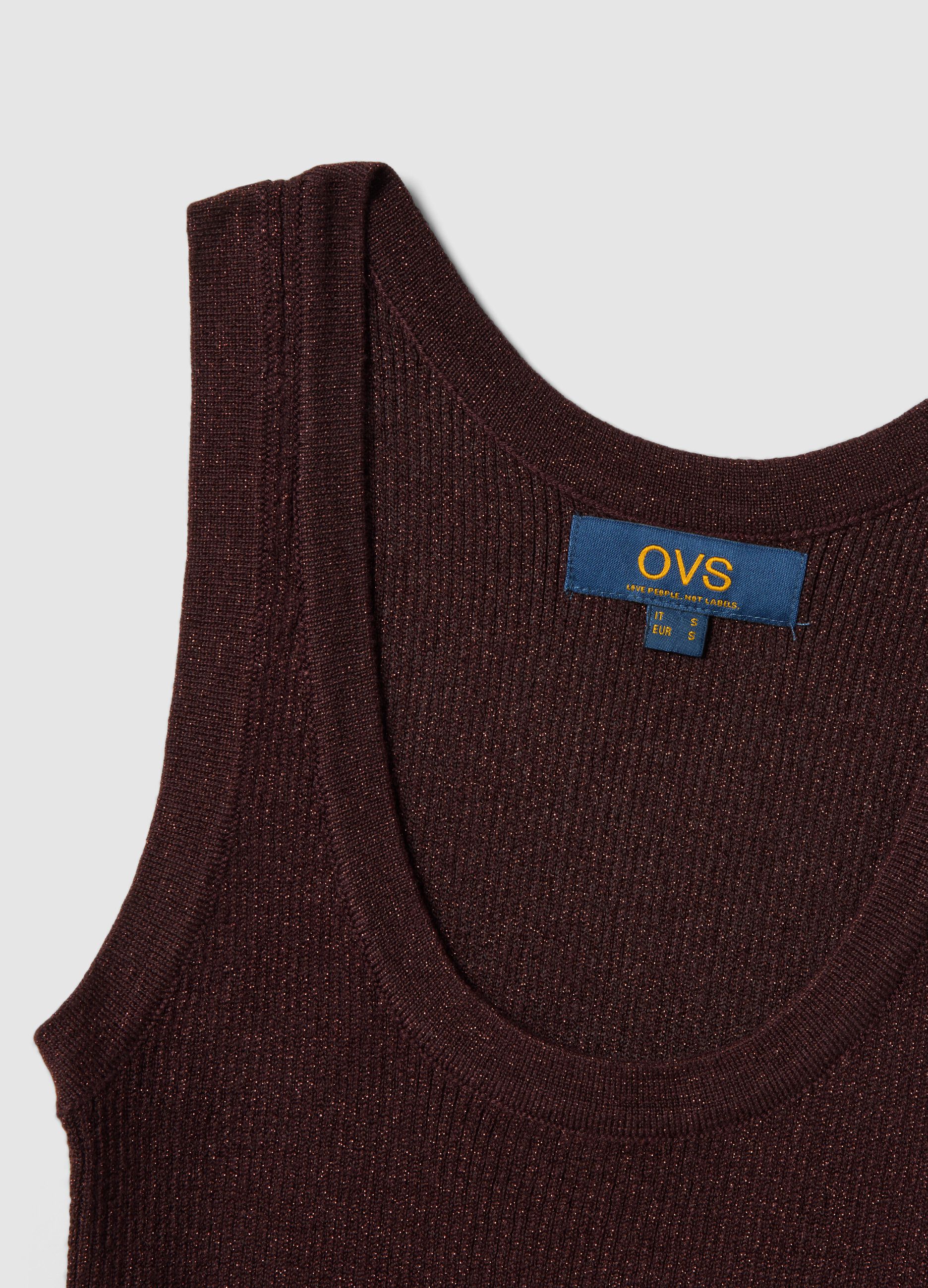 Brown viscose blend fitted tank top