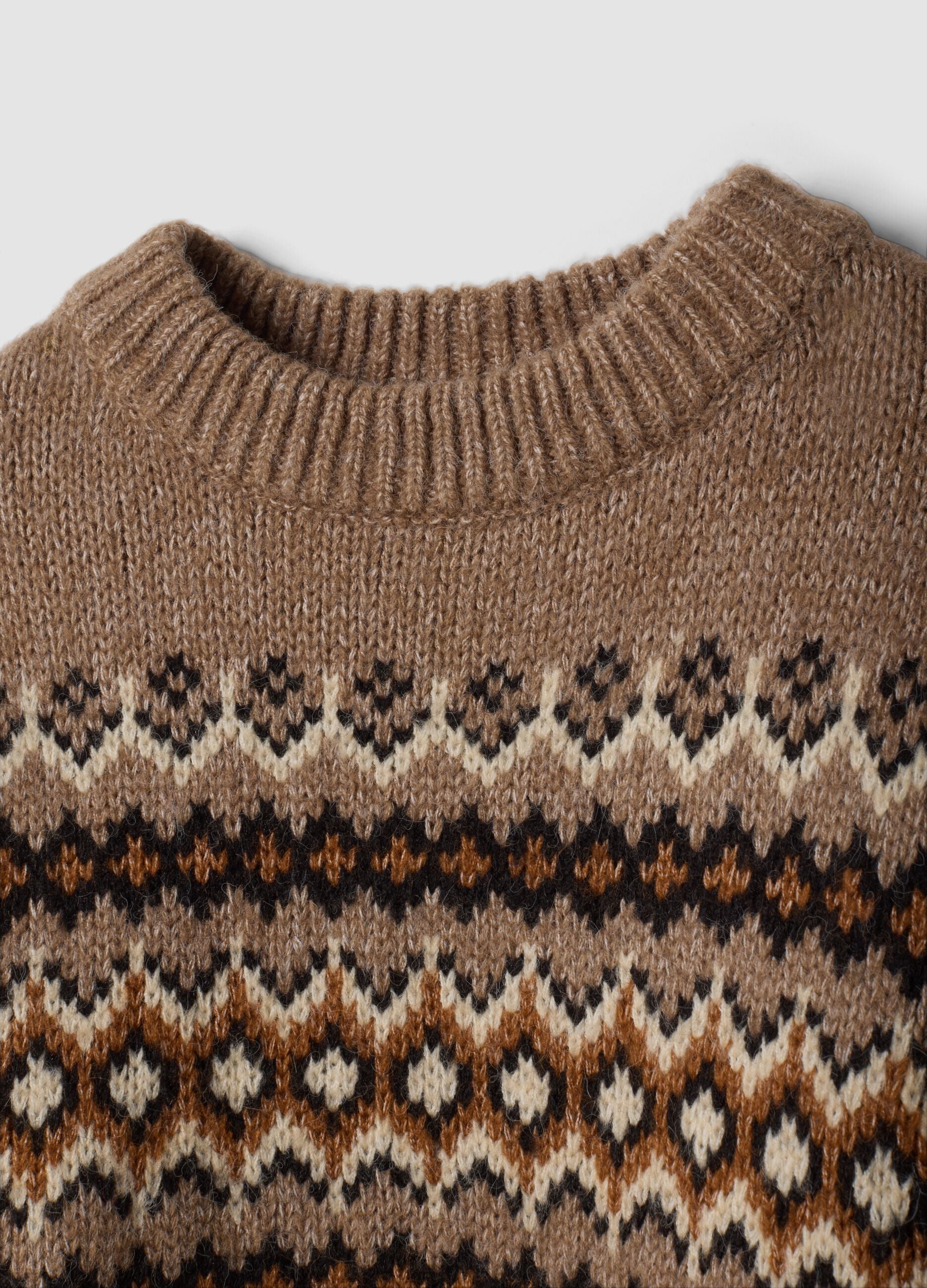Brown jacquard jumper with high neck