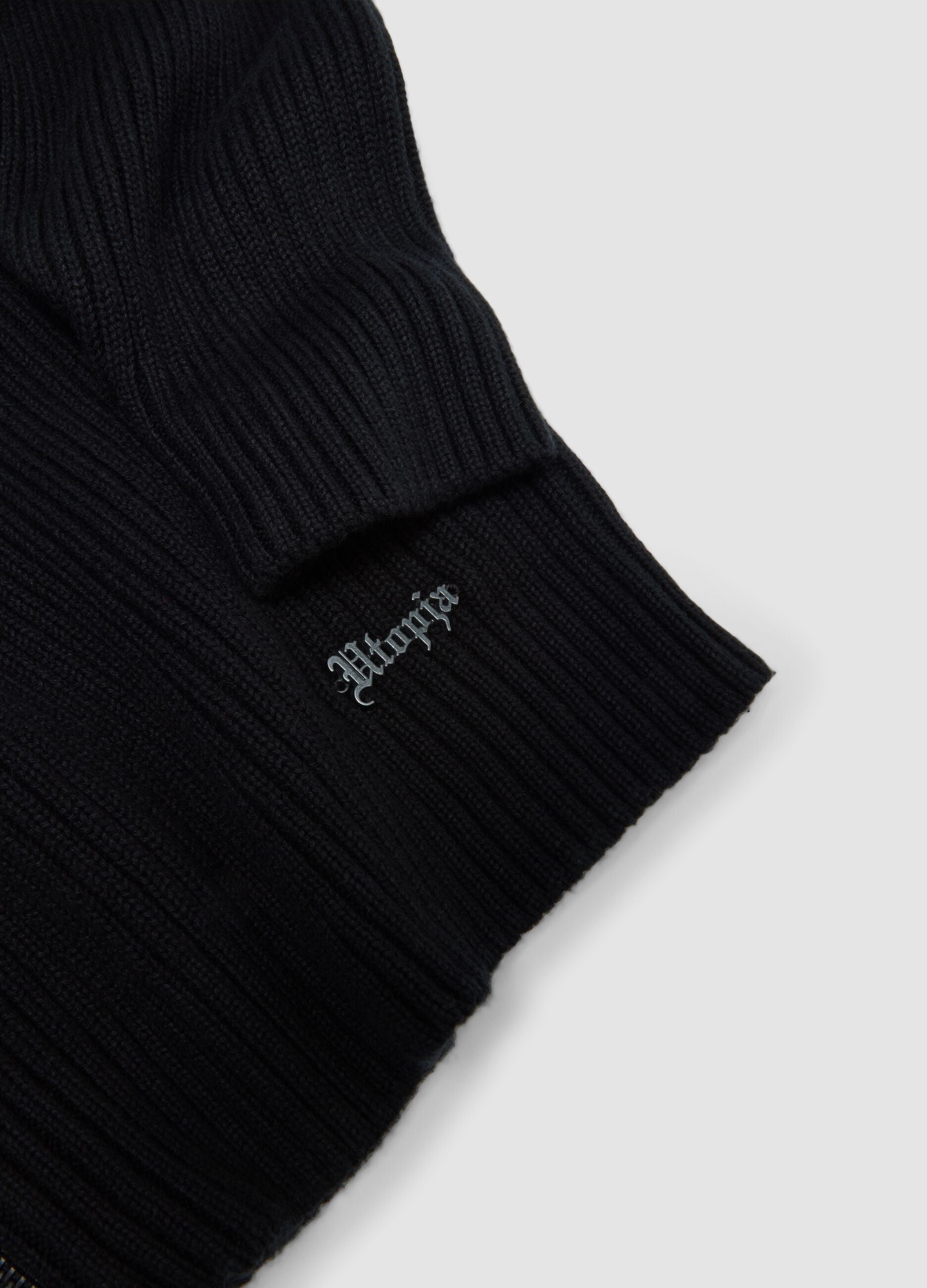 Knit Ribbed Hoodie Black