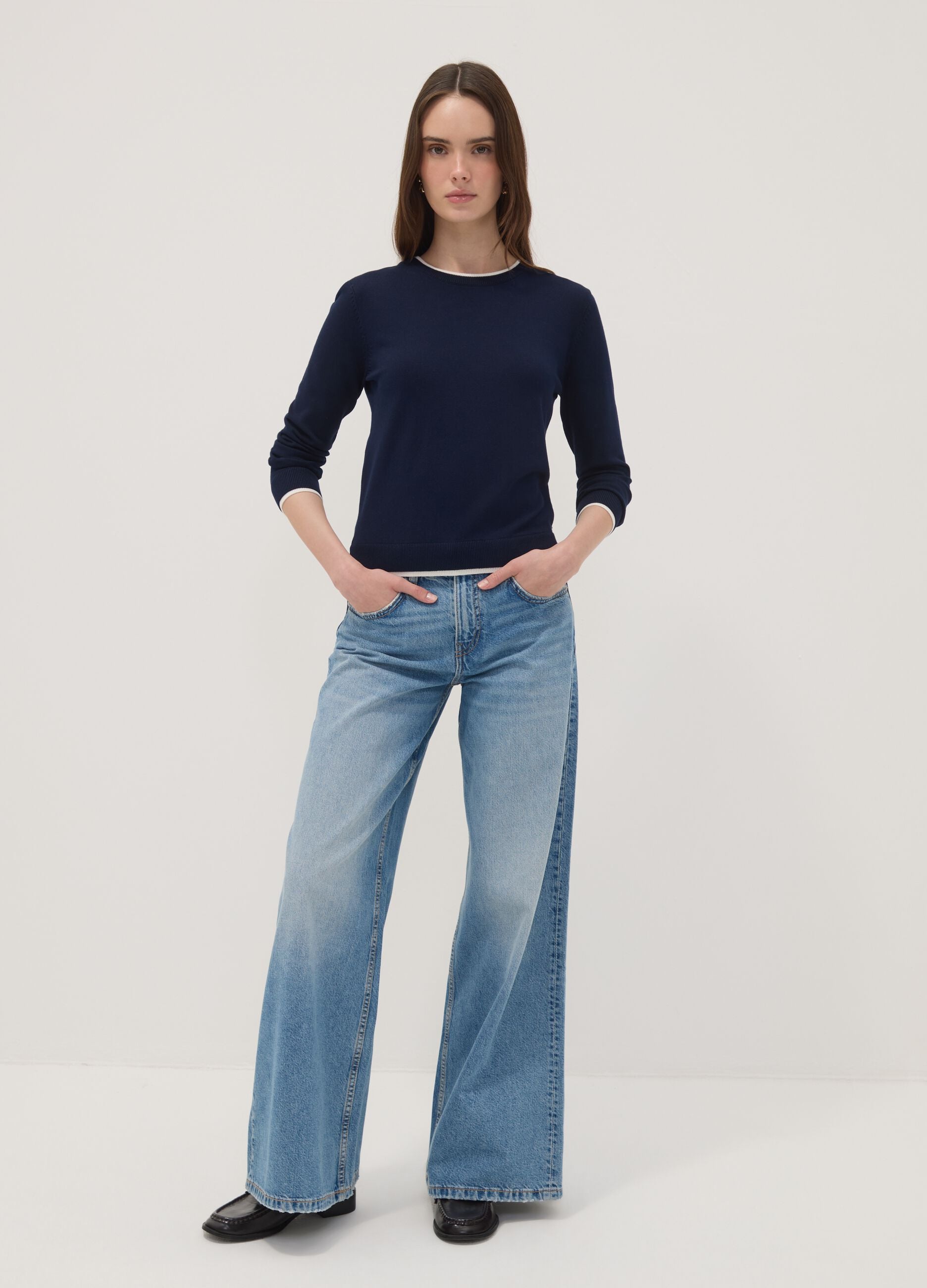 Blue crew-neck jumper in viscose blend