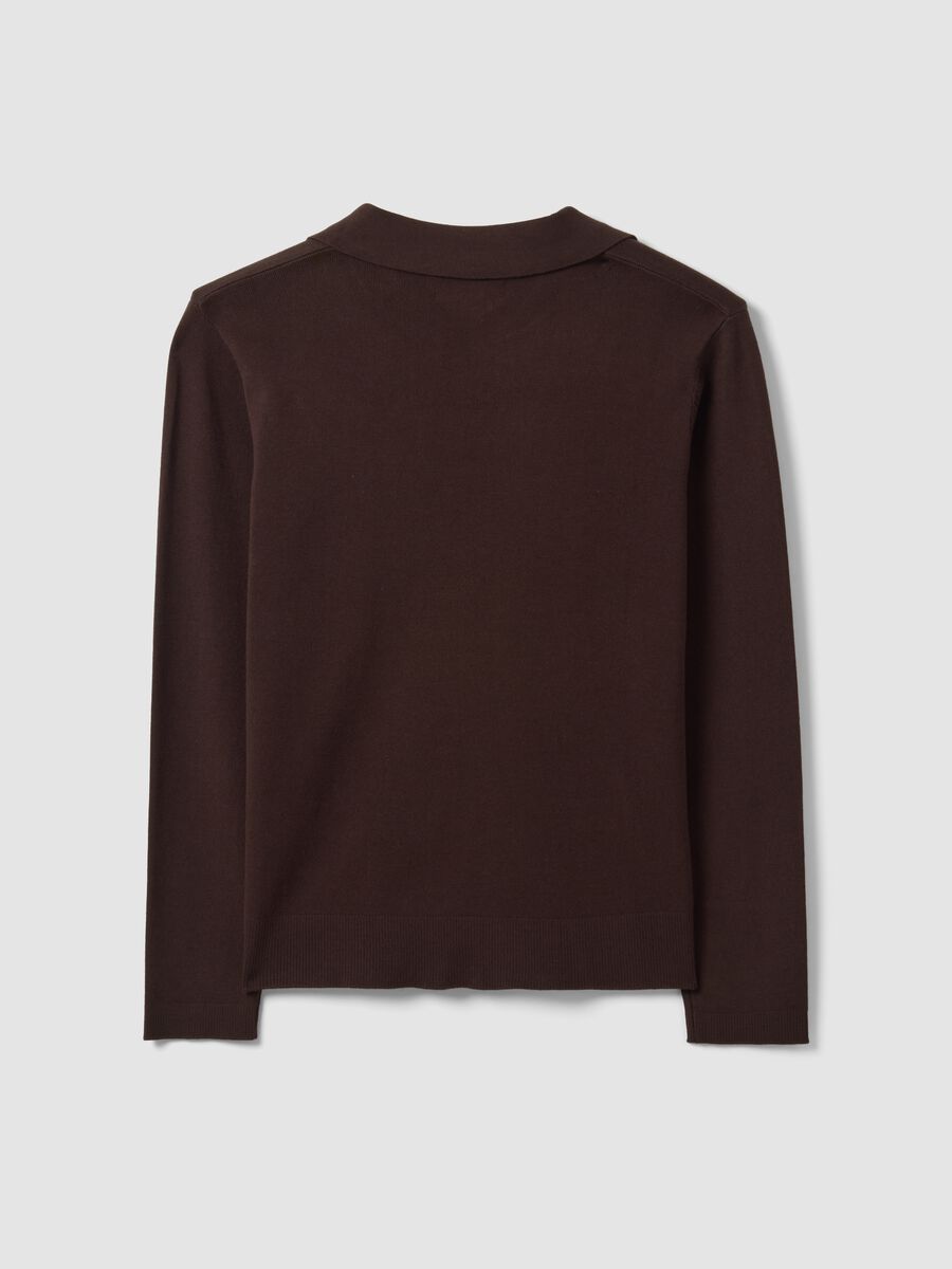 Brown viscose-blend polo-collar jumper with oversized fit_2