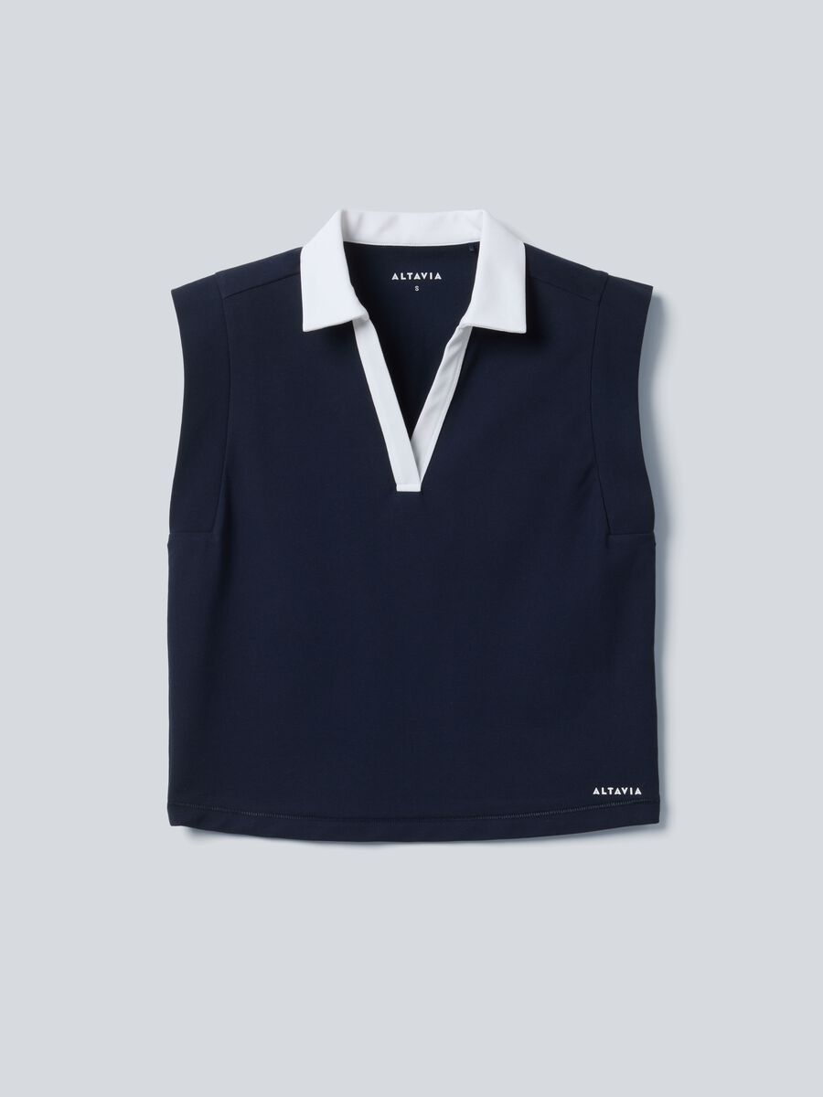 Blue sleeveless ALTAVIA COURT polo in stretch cotton with classic collar_4
